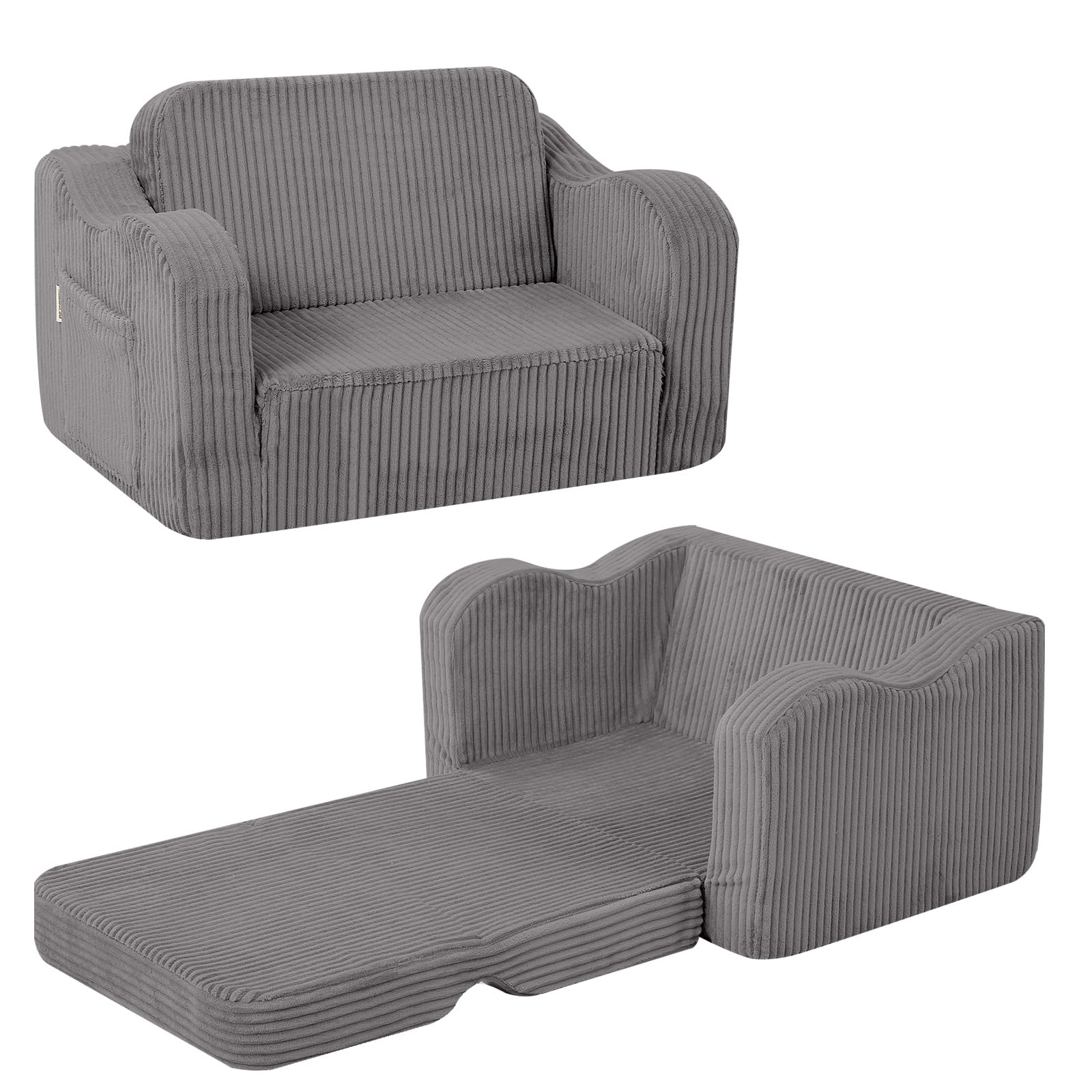 MeMoreCool Canapé en Velours Côtelé pour Enfants, Chaise-Lit Pliante pour Tout-Petits, Fauteuil Canapé Pliable pour Enfants pour Salle de Jeux, Fauteuil Inclinable Convertible Confortable pour Bébé