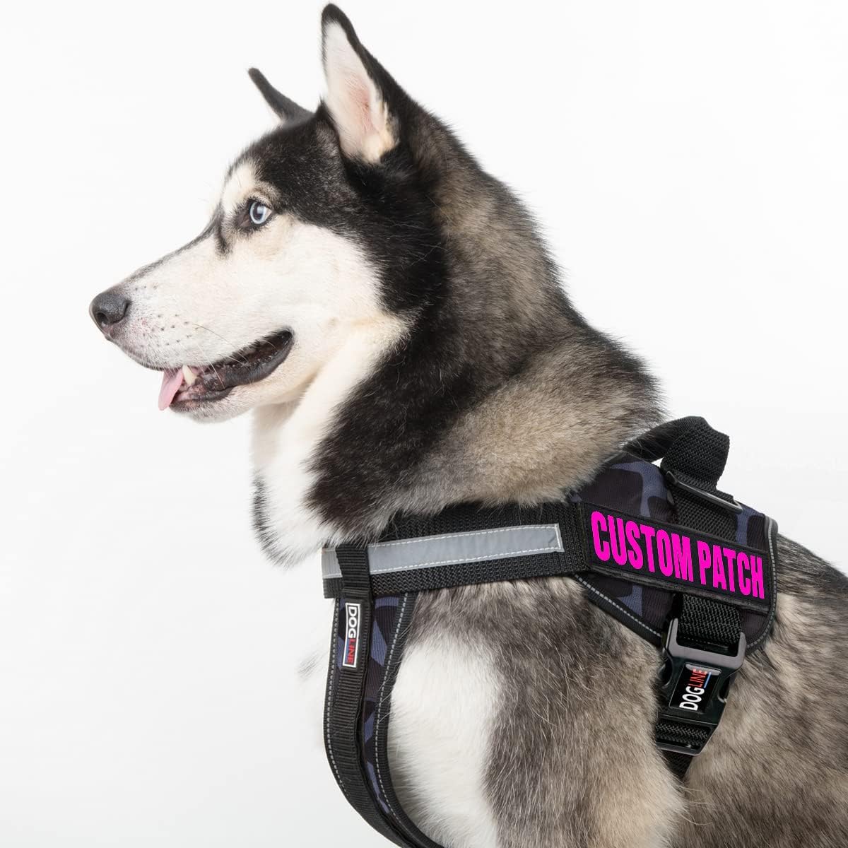 Dogline Custom Fluorescent Pink Text Patch for Vest Harness Or Collar Customizable Text Personalized Patches with Hook Backing Name Service Dog in Training Emotional Support (2 Patches) - 4" x 11"