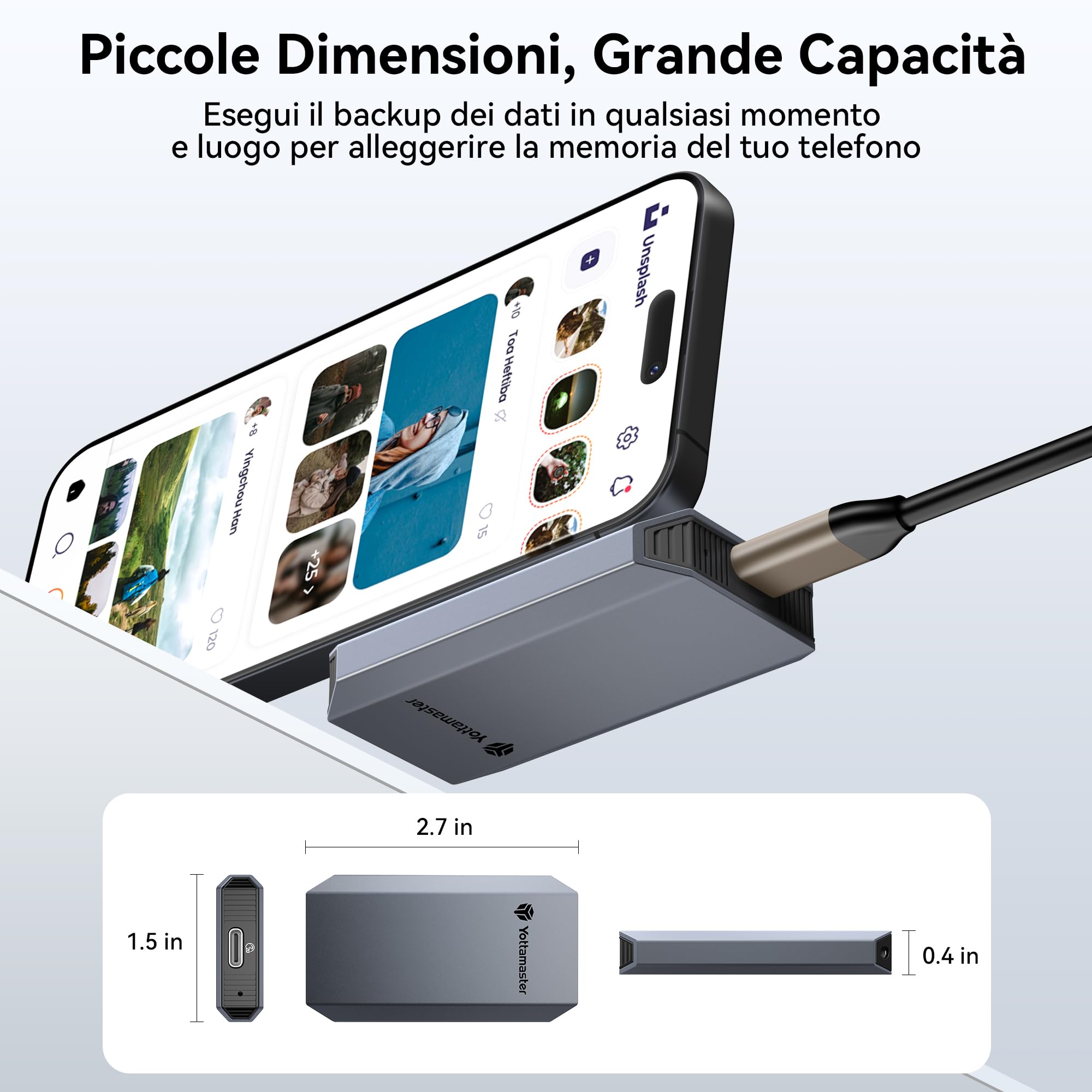 Yottamaster 512GB Esterno SSD, Fino a 2000 MB/s USB 3.2 Gen 2 x 2 SSD Portatile, 2 in 1 USB-C/A Cavo con Laccetto Supporta 4K ProRes HDR Compatibile con iPhone 16/17 Pro Max, Smartphone, Tablet