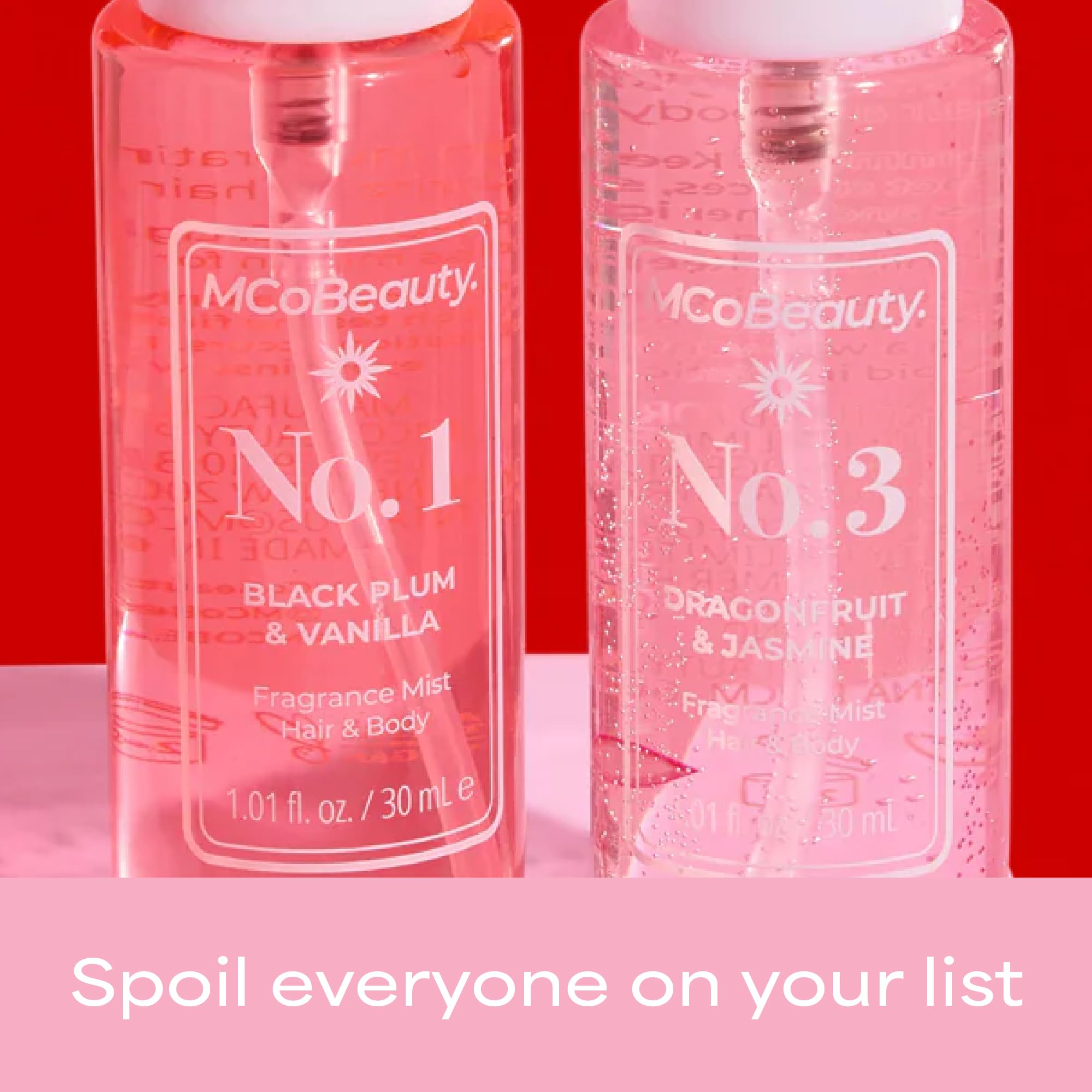 MCoBeauty - Mini Fragrance Mist Duo, No. 6 & No. 7, Limited Edition Travel-Size Body & Hair Perfume Sprays with Tropical Coconut & Guava Scents - Holiday Collection, Cruelty Free Fragrance Gift Set