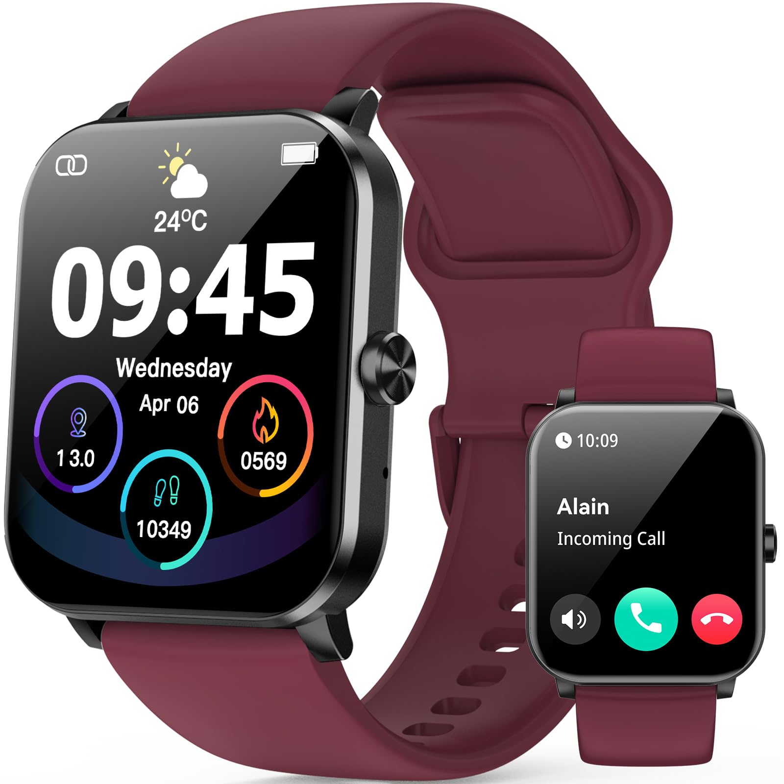 Smart Watch, Smartwatches for Men Women, 1.85" HD Fitness Tracker (Answer/Make Calls), 120+ Sport Modes, Heart Rate/Sleep Monitor, IP68 Waterproof Fitness Watch, Smartwatch for Android iOS (Red)