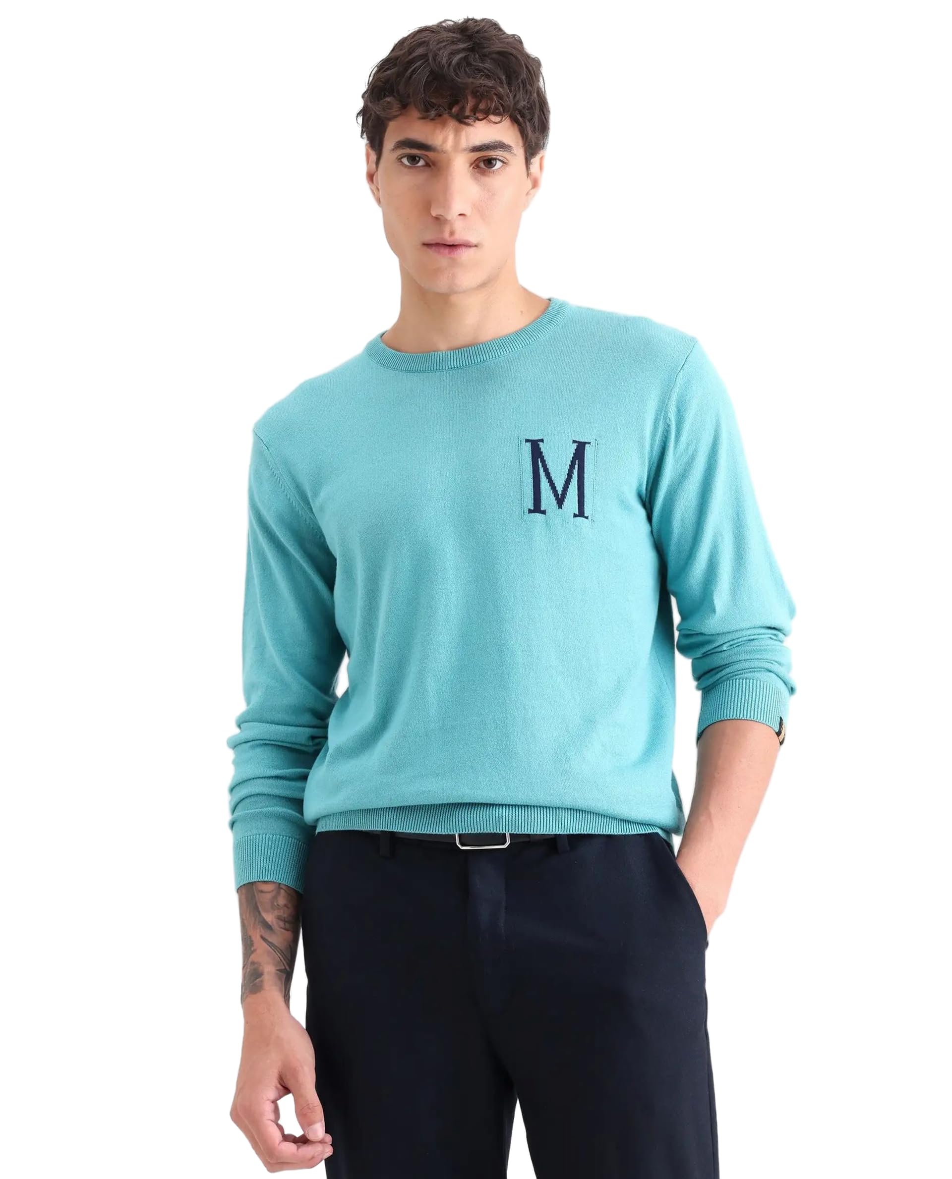 rare rabbit Men's Alba Regular Fit Geometric Cotton Crew Neck Long Sleeve Sweater-picture-30