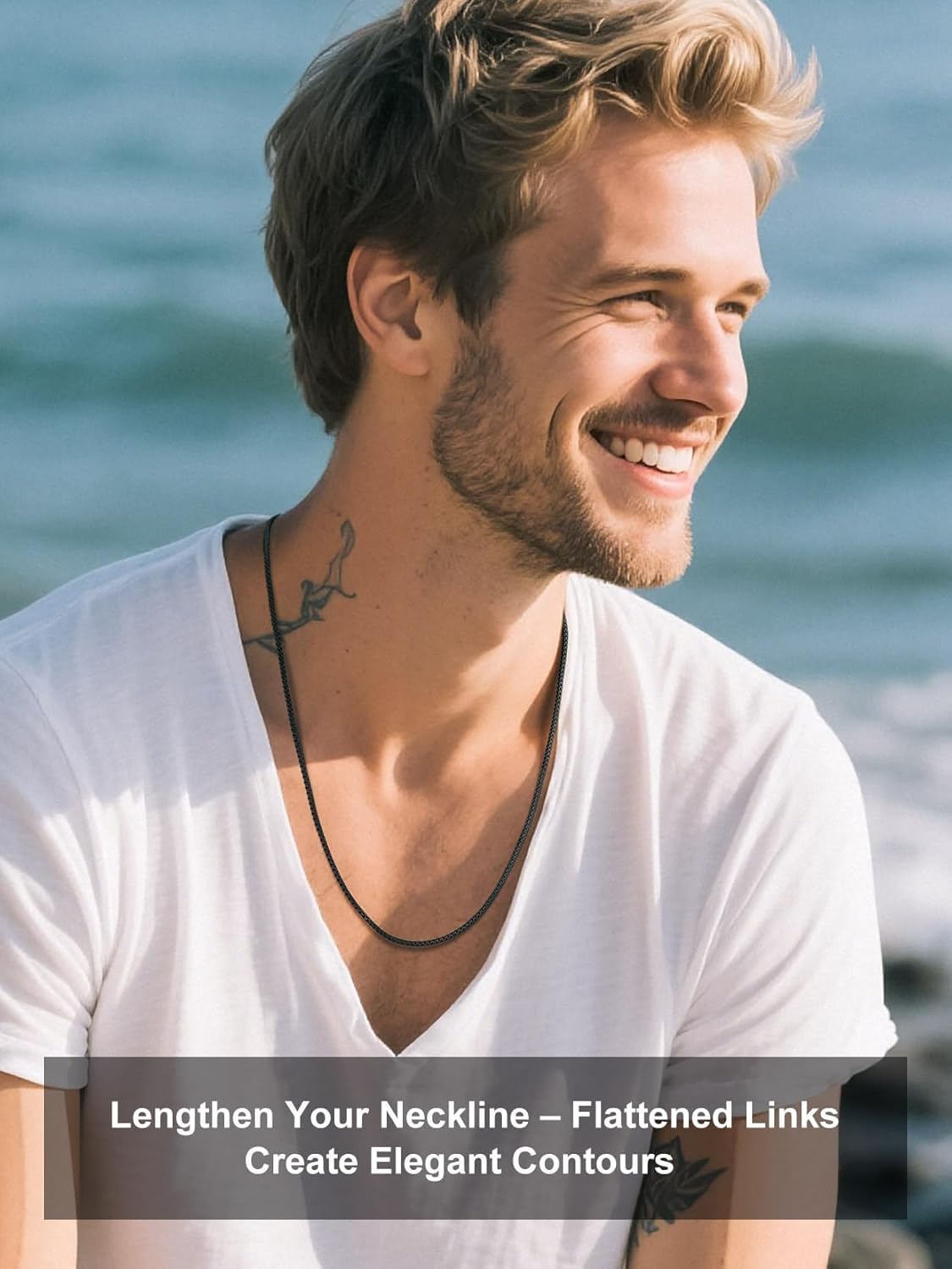 Richsteel Black Chain Necklace Modern Flat Square Style - 316L Steel, 14-30 Inch Sizes, Comfort Fit for Daily Wear - Image 2