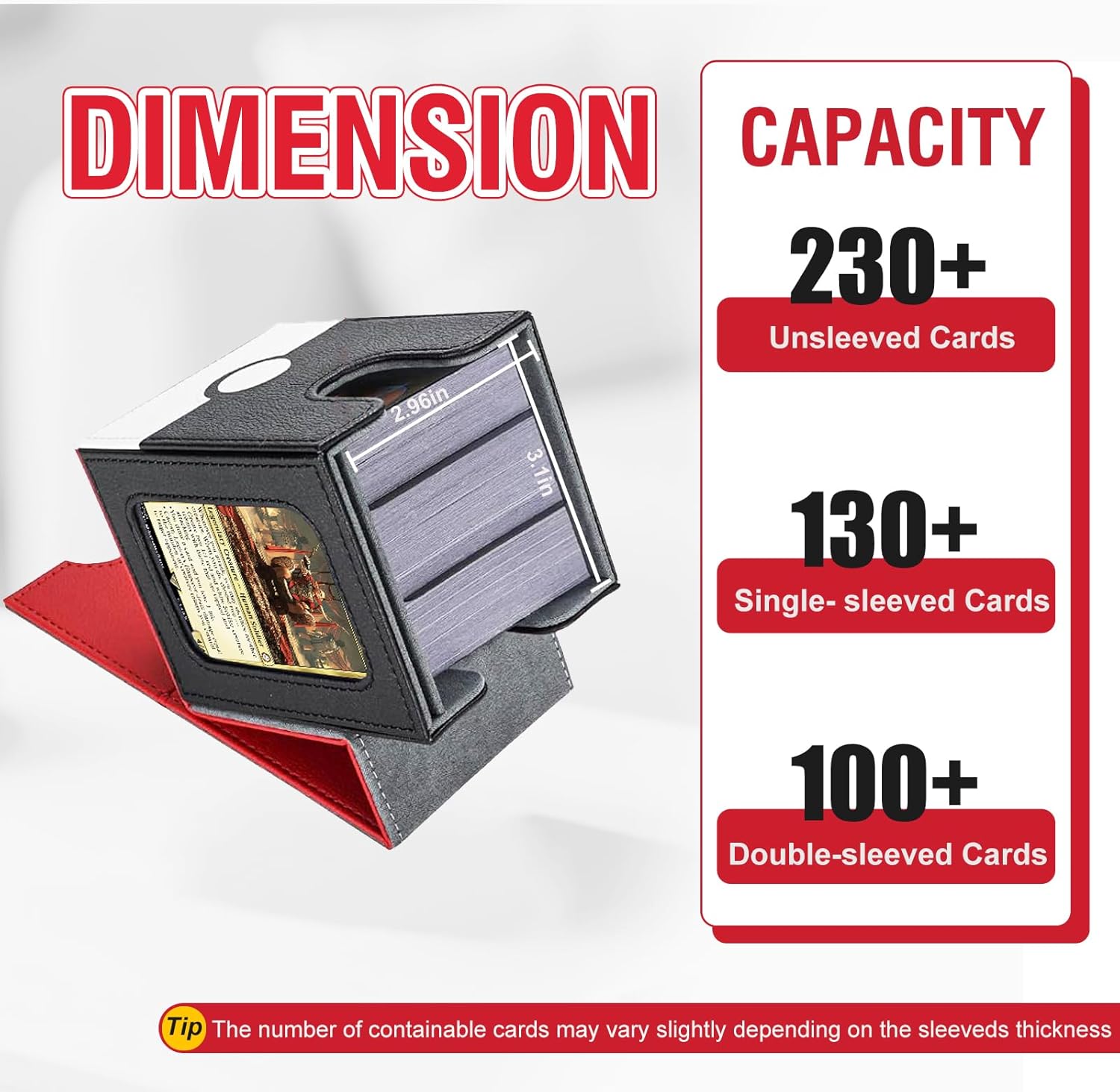Collectible Trading Card Storage, Magnetic Card Deck Box, Magic Card Storage Box, MTG Deck Box with One Window (Red/White/Black)