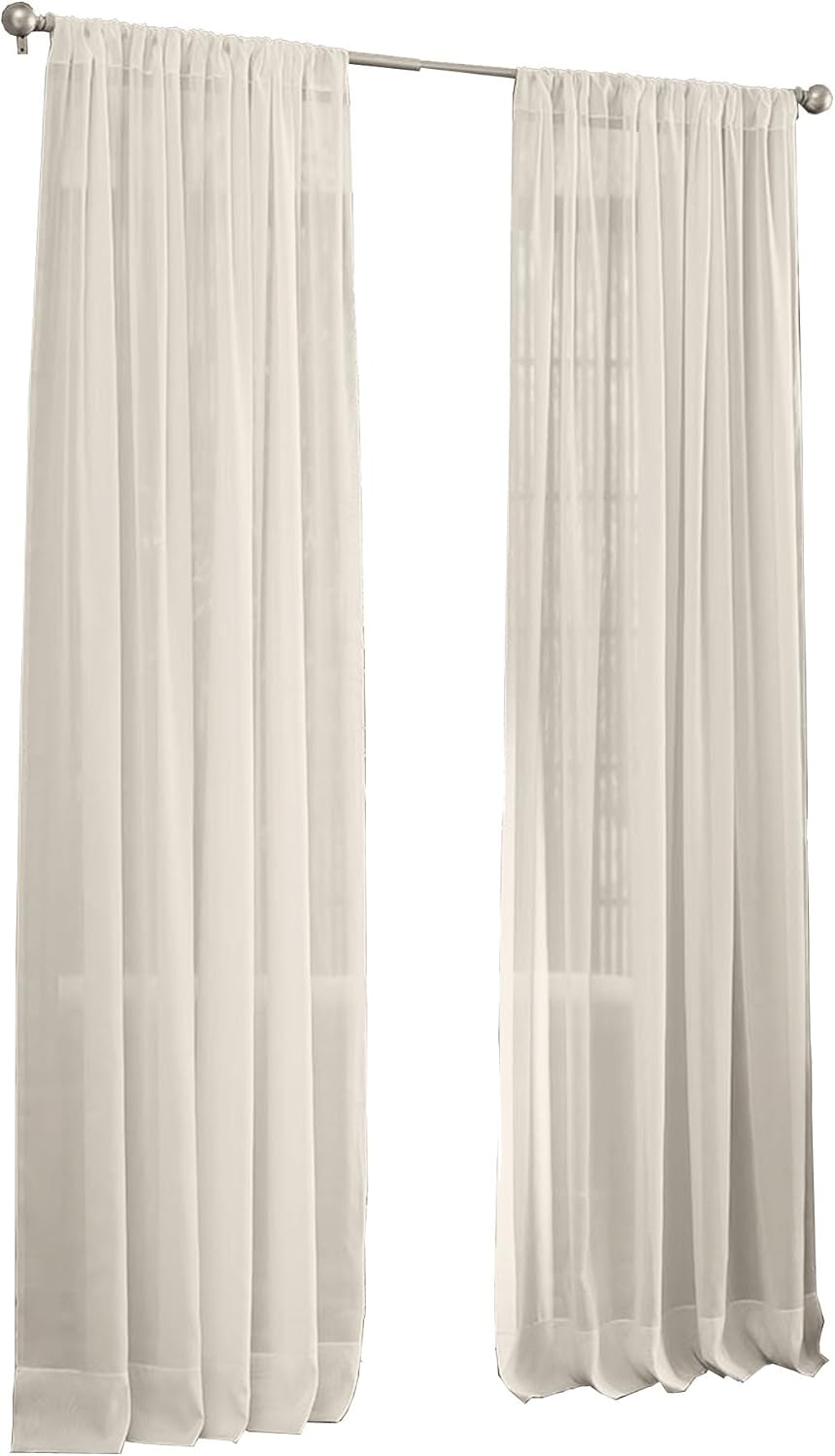 LA Linen Sheer Voile Drape Panel (Pack of 1), 108 by 118", Ivory