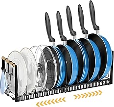 Pot Lid Organizer, Lid Holder with 10 Adjustable Compartments, Space Saving Pot Holder, Pan Organizer, Pot and Pan Organizer, Pan Holder, Pot Lid Holder