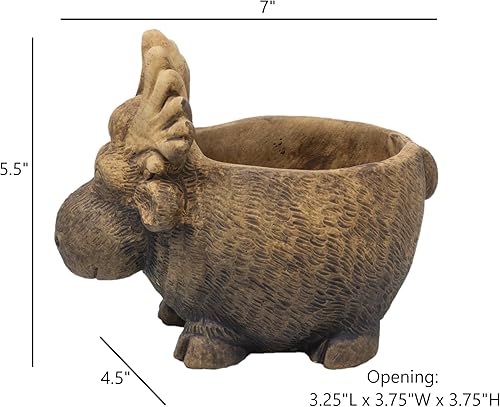 Miniatura 3 de Classic Home and Garden Macetero de alce de cemento para interiores y exteriores, marrón, 7"