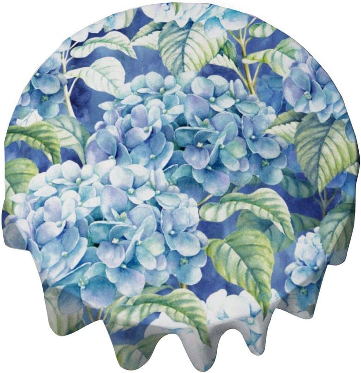 Tablecloth Round 50 Inch Table Cover Blue Hydrangea Round Table Cloth Decor for Buffet Table, Parties, Holiday Dinner, Wedding & More