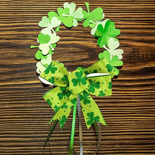 Miniatura 5 de ABTOLS Cintas del día de San Patricio de 2.5 pulgadas, 10 yardas, cinta de arpillera con borde de alambre a cuadros negros y verdes para envolver