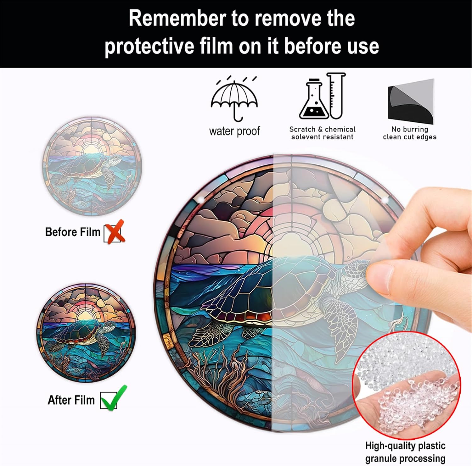 Sea Turtle Stained Window Hanging Sunset Acrylic Panels Indoor Outdoor Round Windows Hanger Kitchen Bedroom Garden Wall Art Decor Gifts for Women Mom Grandma Teacher