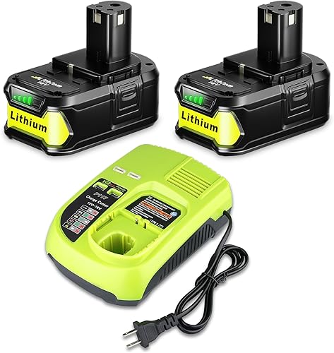 2Pack 6.0Ah P108 Batteries +P117 Charger Combo Replacement for Ryobi 18v Battery Compatible with Ryobi Battery P108 P107 P104 P105 P102 Charger with