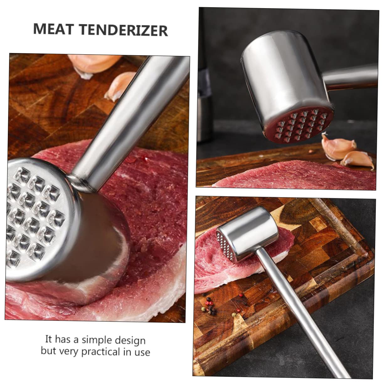 Cabilock 1Pc Stainless Steel Meat Tenderizer Hammer Heavy Duty Kitchen Tool for Meat Tenderizing Portable and Lightweight Design for Easy Use for Chicken Steak and Pork