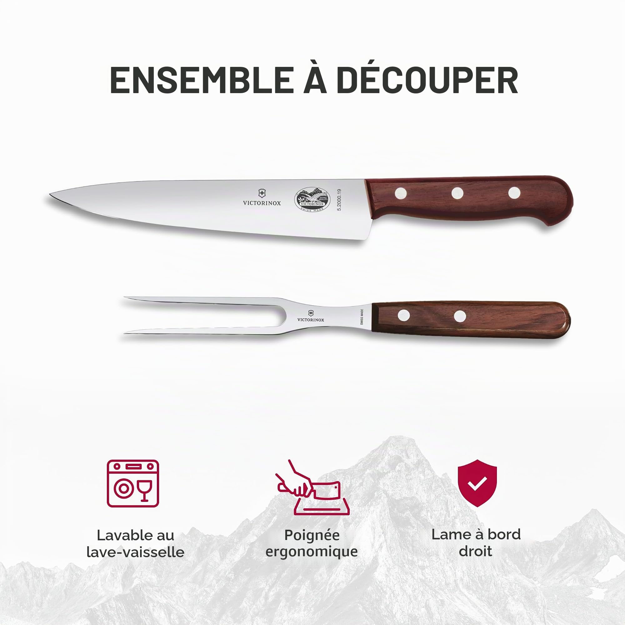 Victorinox Wood Jeu de Couverts de Service à Viande, 2 Pièces, Couteau à Découper, Fourchette à Viande et Rôti, en Boîte Cadeau