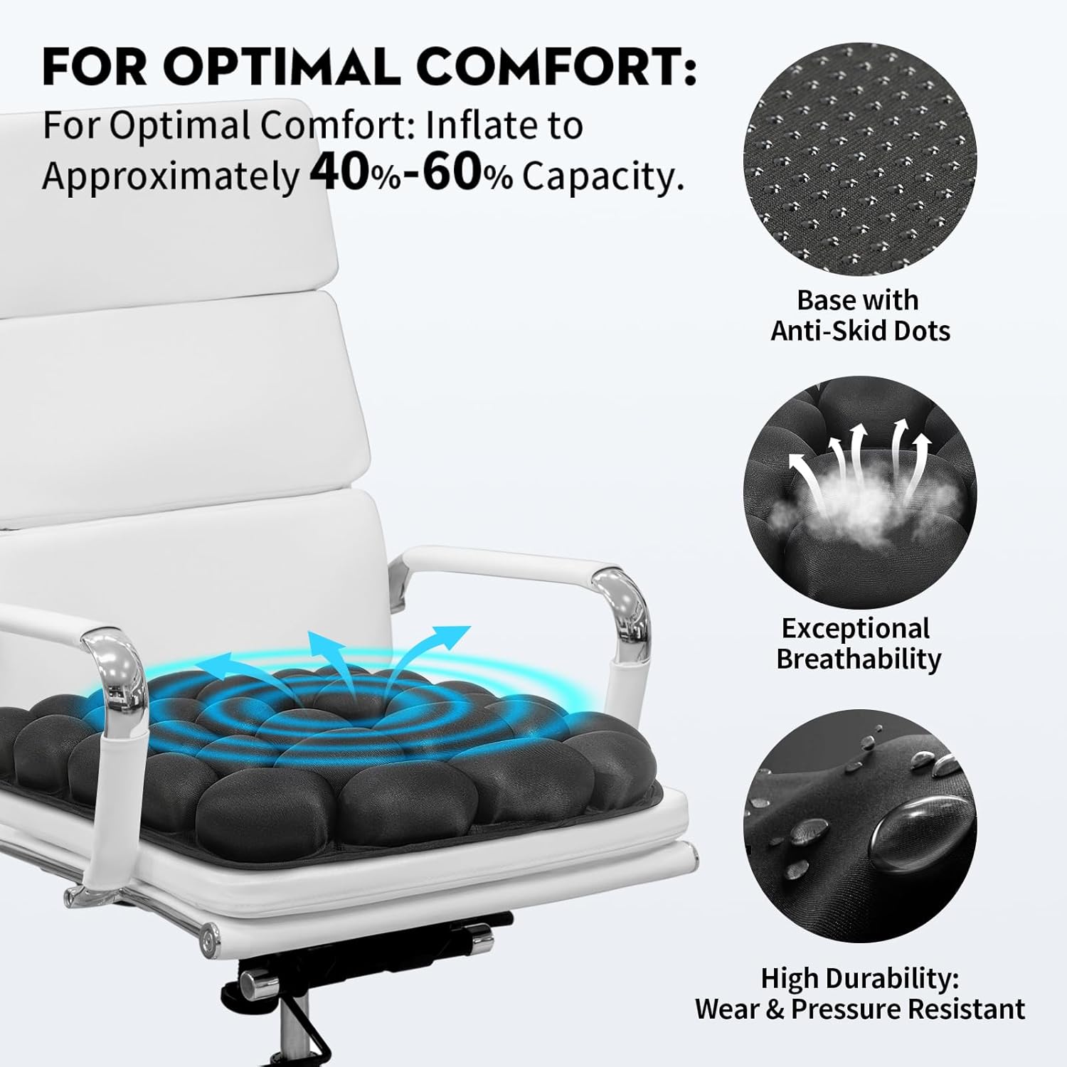 Airplane Seat Cushion for Long Flights, Inflatable & Portable Travel Cushion for Tailbone Pain Relief, Pressure Relief Car Seat Cushion for Office Chair and Wheelchair Use - Image 4