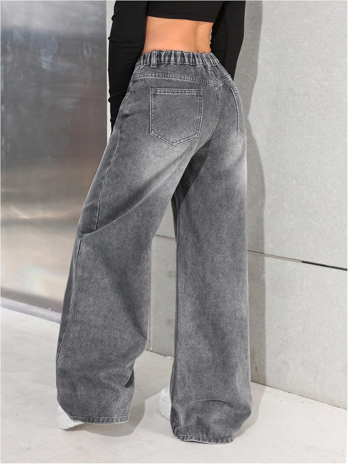 GORGLITTER Girl's Baggy Wide Leg Jeans Cute Casual High Waist Long Denim Pants Bottoms Trousers with Pockets