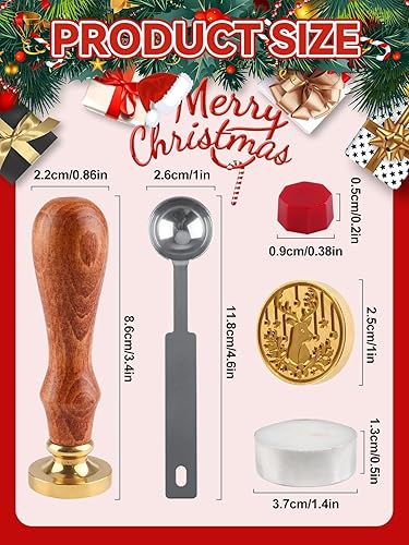 Miniatura 2 de Lanstics - Kit de sellos de cera de Navidad, cabeza de latón, 200 cuentas de cera de sellado en 4 colores, empuñadura de madera, cuchara de fusión,