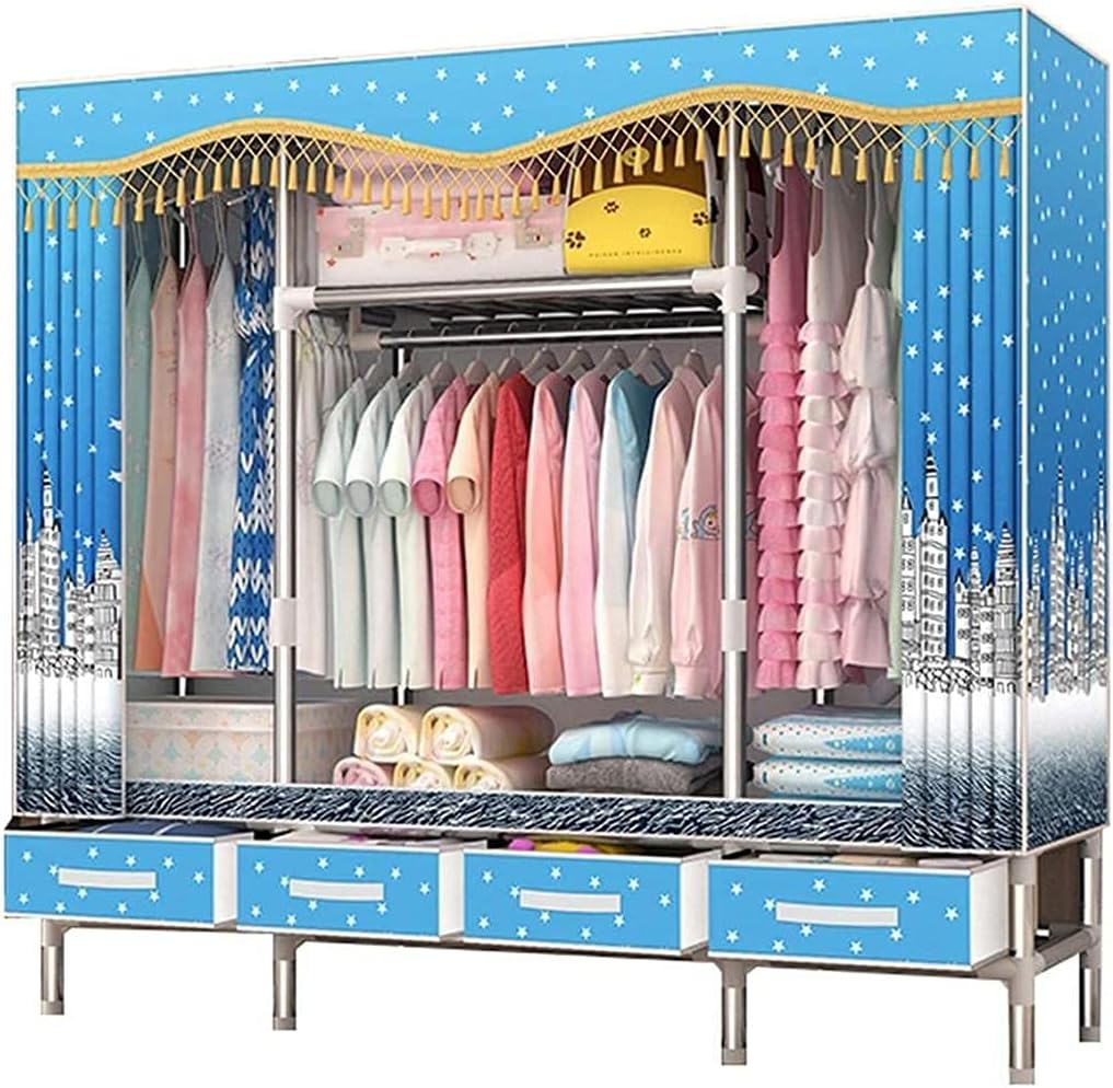 Home Wardrobe Simple Oxford Cloth Tassel Short Portable Wardrobe Rail Bracket Clothes Rack (Color : A Size : 172 165 45CM) (K 172 * 165 * 45CM)