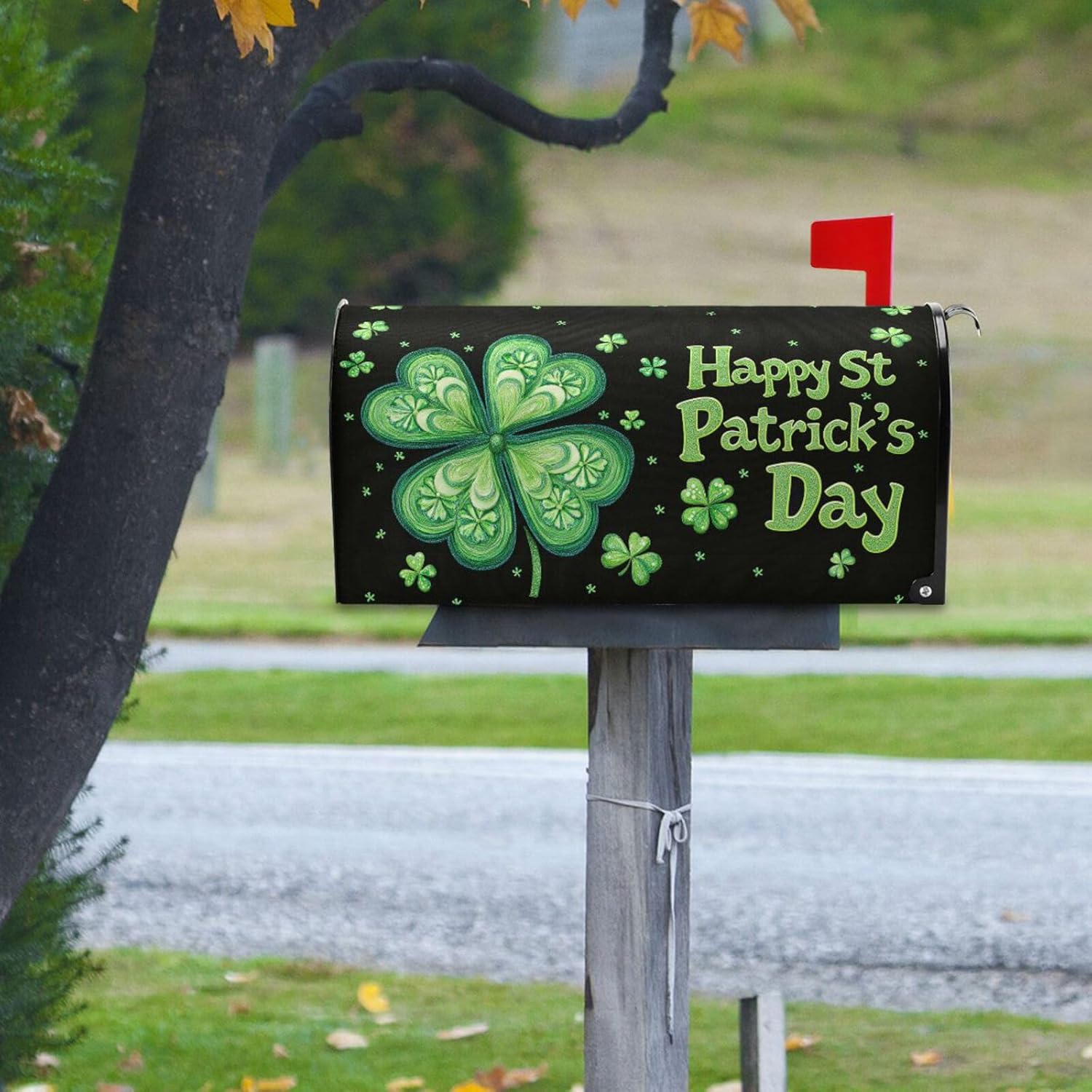 Happy Patrick's Day Shamrocks Mailbox Cover Magnetic Standard Size Elf Hat Green Clover Rainbow Coin Letter Post Box Cover Wrap Decoration Welcome Home Garden Outdoor 21" Lx 18" W