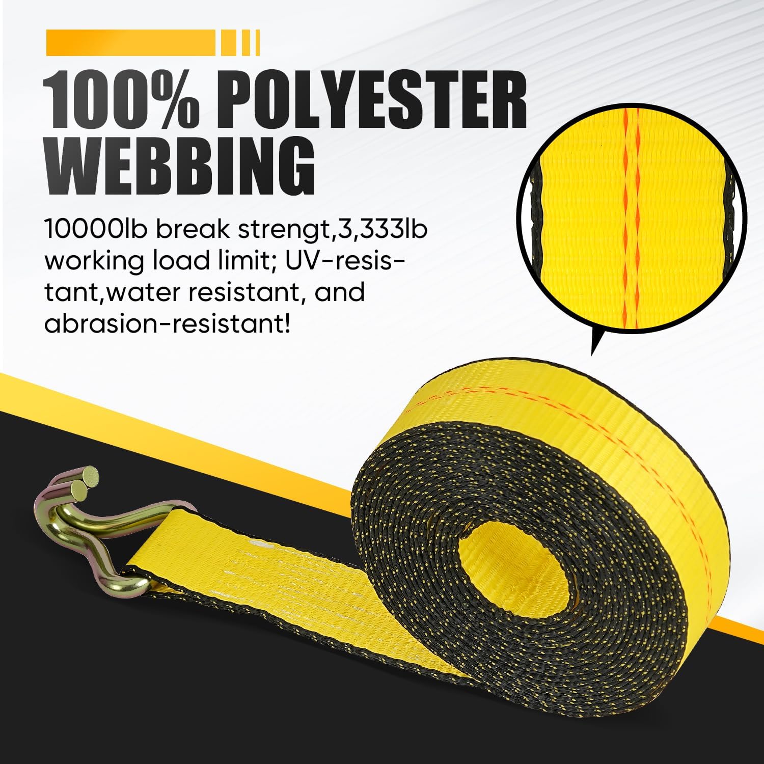 4 Pack 2" x27' Ratchet Strap Tie Down Straps 10000LB Break Strength J Hook Heavy Duty Cargo Ratchet Straps TieDowns 3,333LB Working Load Limit - Image 4