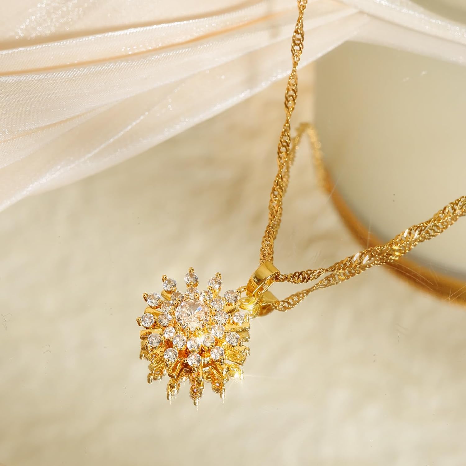 Christmas Spinning Pendant Necklace Gold Rotatable Snowflakes Charm Jewelry with Cubic Zirconia Winter Xmas Pendant Fidget Choker for Women Trendy Christmas Chain Jewelry image 4