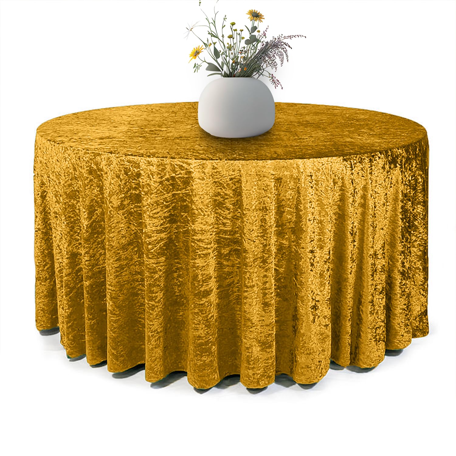 Elegant Event Essentials - Round Crushed Velvet Table Cover - Table Cloth For Wedding Events, Banquet, Kitchen, Birthday, Dinner Party - Soft Fabric - Wrinkle-Resistant - Gold - 132 Inch (330 cm)