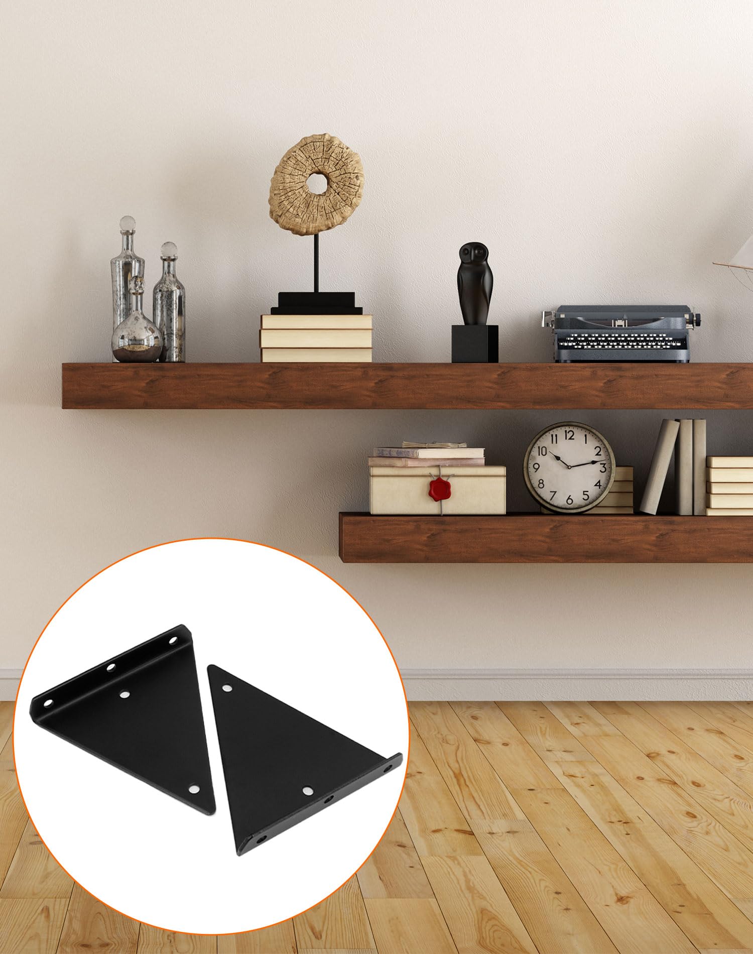 QWORK® 4 Pack Black Floating Shelf Bracket, Wall Mounted Triangle Support Hidden Shelf Bracket with Mounting Screws - Image 4