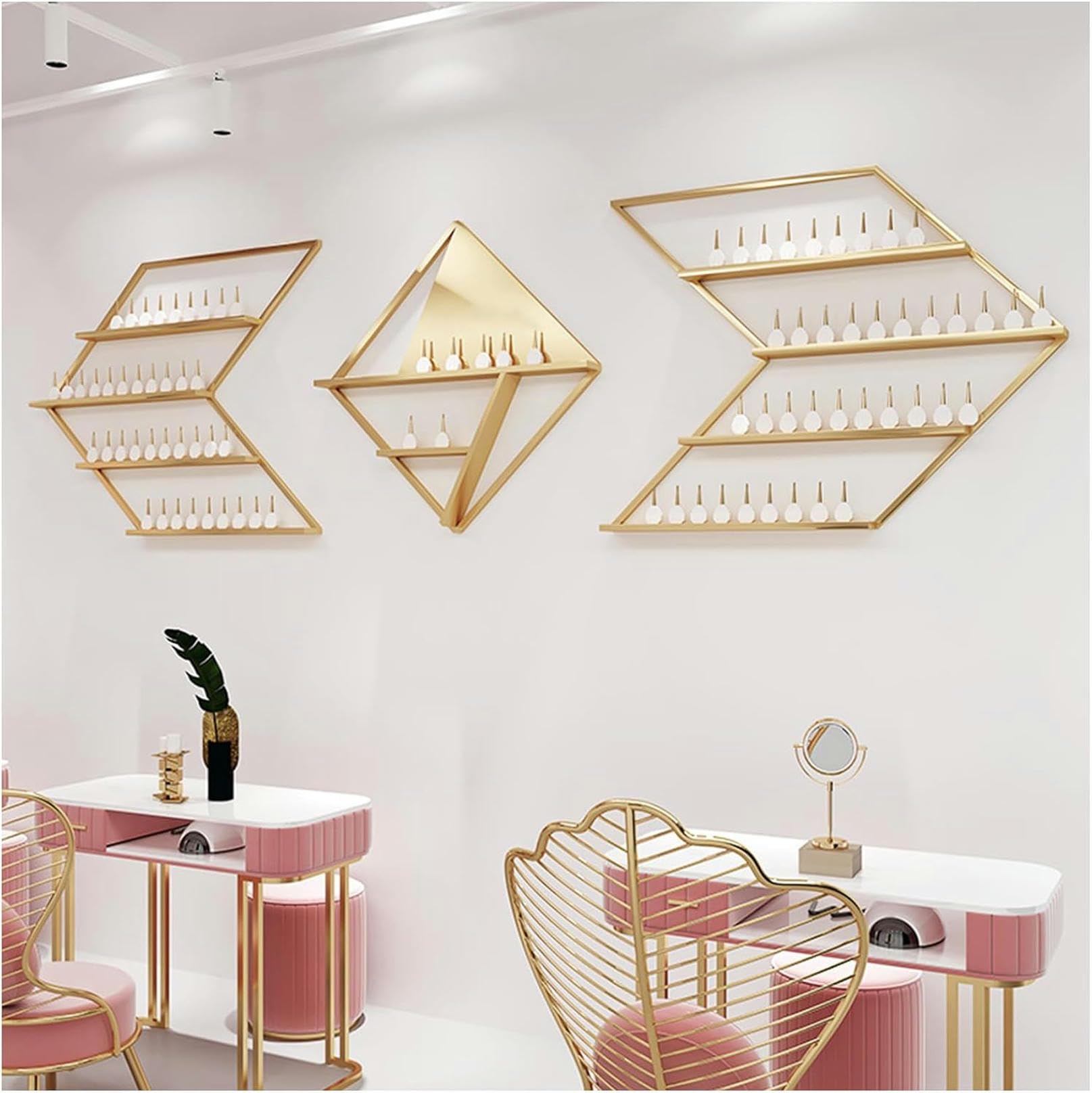 Rack vernis à ongles mural en métal doré 3 pièces pour rangement cosmétique