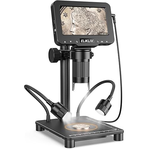 Elikliv Microscope with Weighing Scale, Digital Magnifier for Error Coins, Jewelry Magnifying Glass with Lights, 4.3" LCD Screen 12MP Camera 1080P Video USB PC View for Adults Collectors Supplies