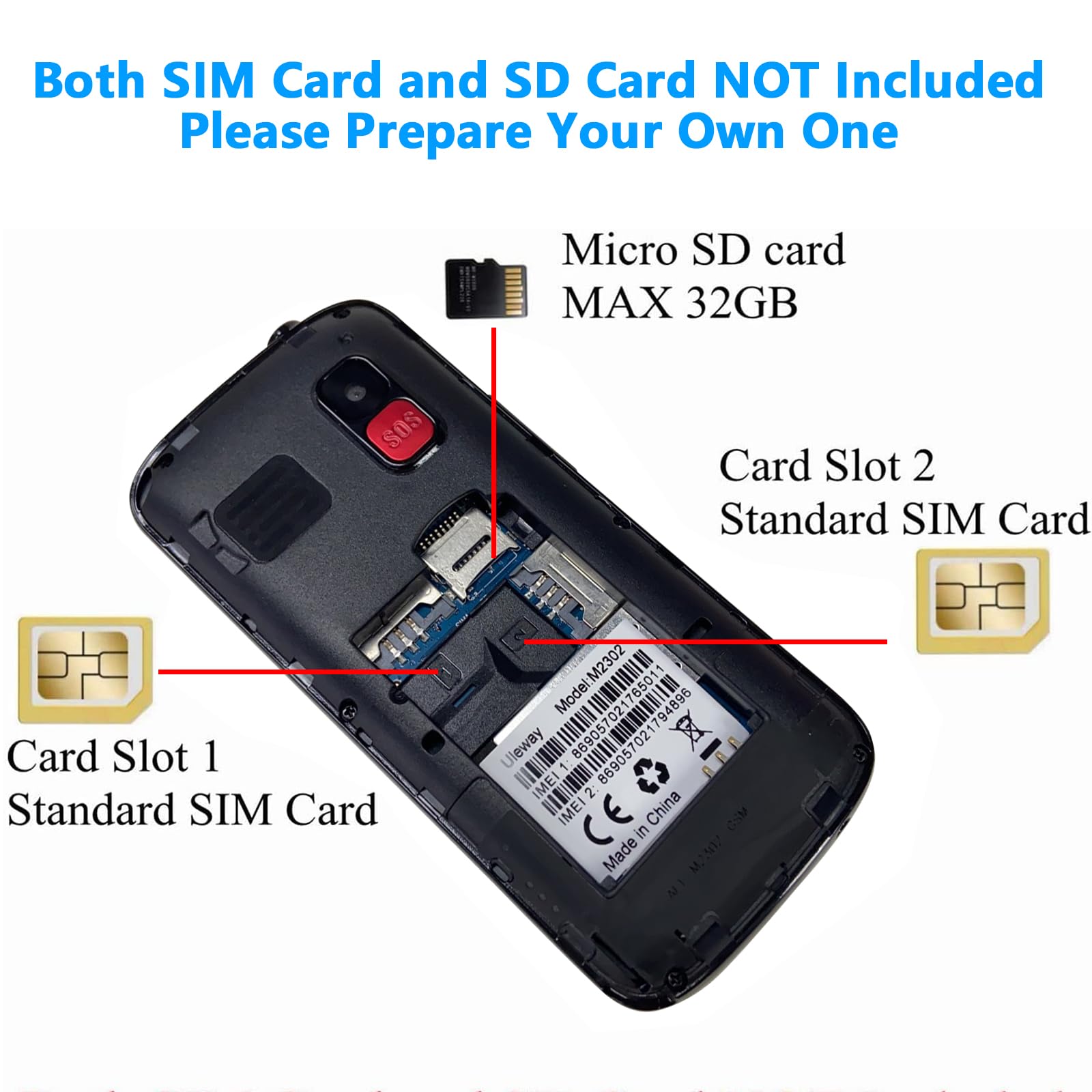 Teléfono Móvil para Personas Mayores con Teclas Grandes, Grande de 2,4 Pulgadas, Botón SOS, Base Cargadora, Volumen Alto, Fácil de Usar Celular para Ancianos con Base Cargadora - Azul
