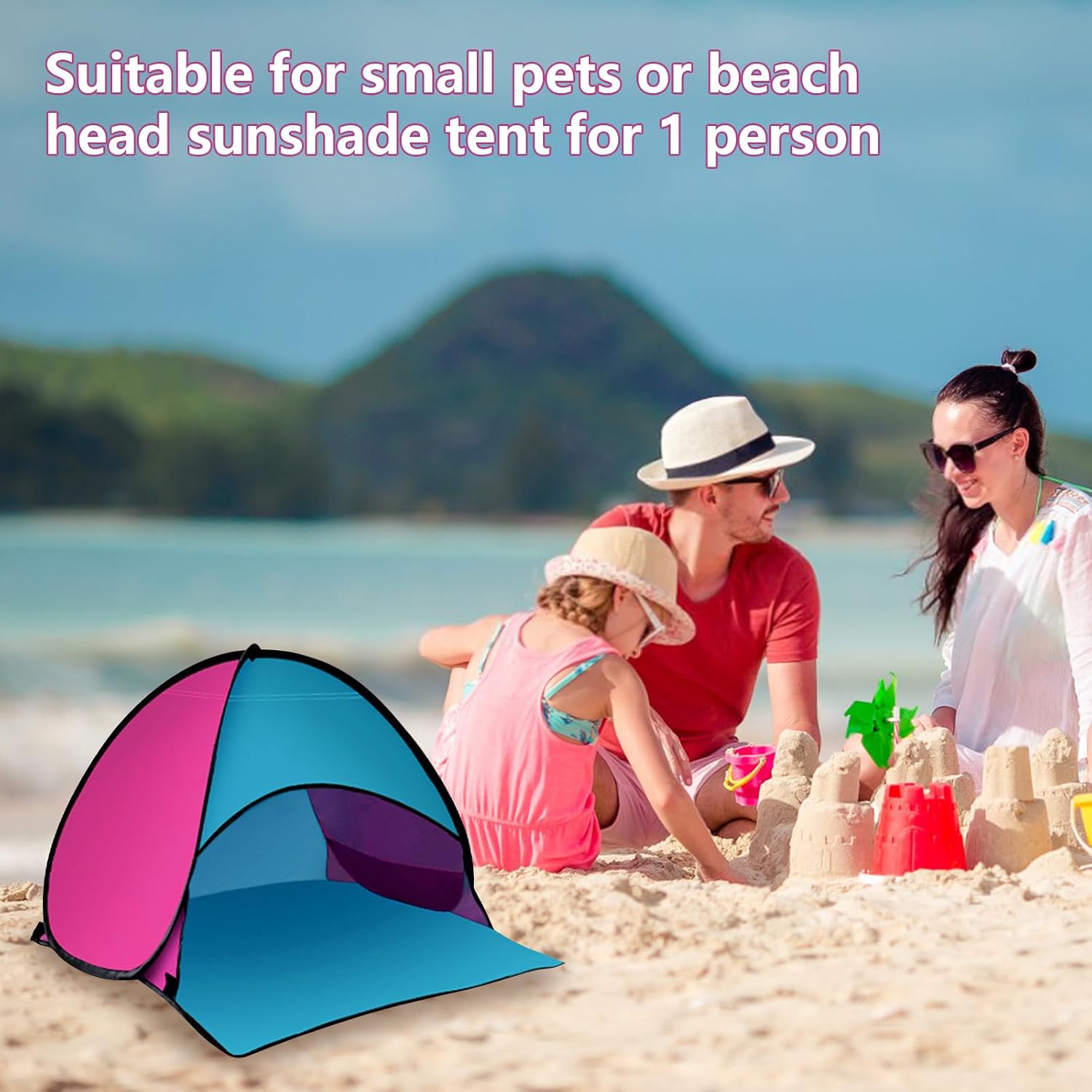 Beach Sun Shelter, 1 Pack Automatic Instant Beach Tent Waterproof Beach Tent Sun Shelter for Outdoor Camping Picnic, Pink