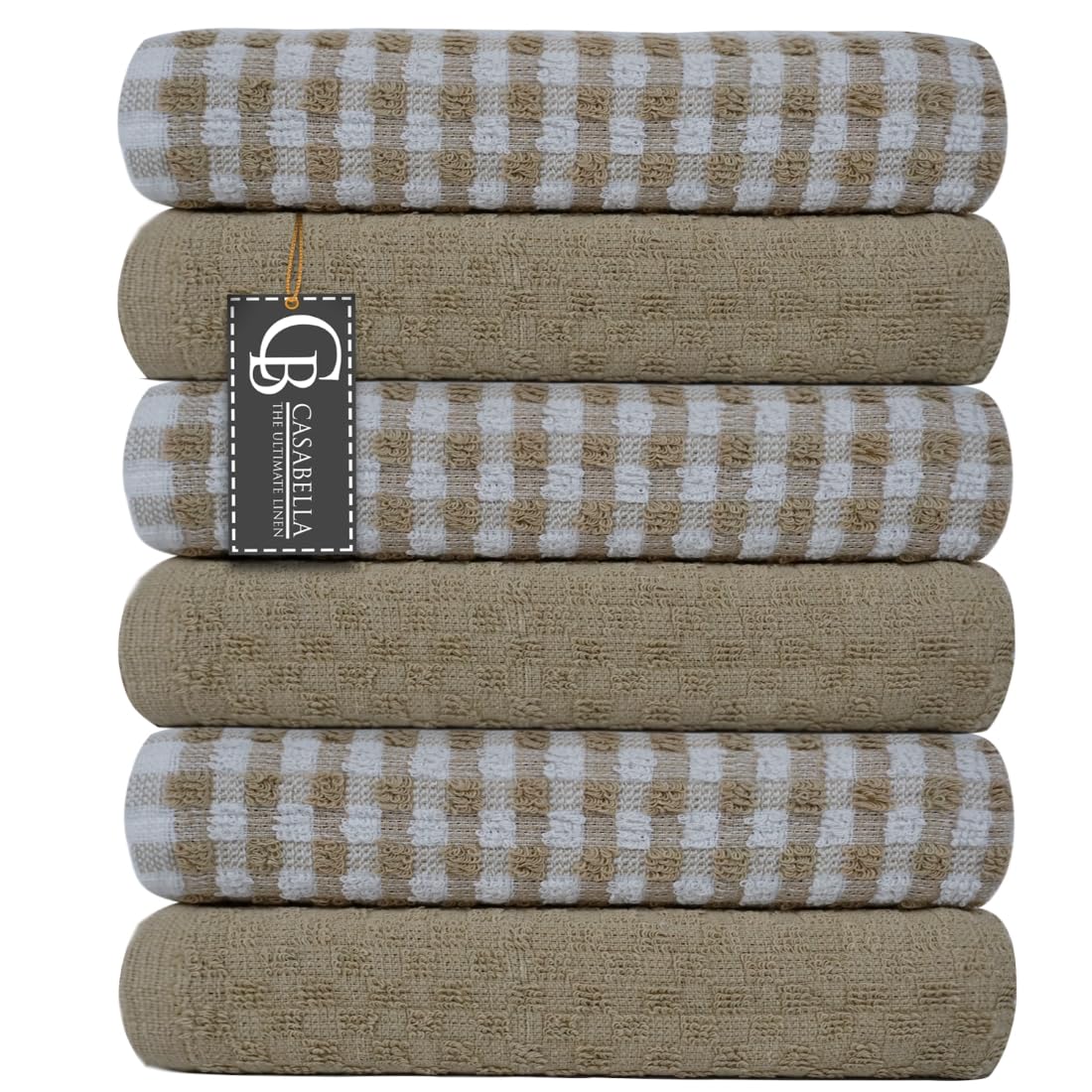 Casabella Beige Pack Of Terry Towelling Cotton Kitchen Tea Towels - Soft, Highly Absorbent Dish & Bar Towels - Unbeatable Price (6 Pieces Set, ) Size 6