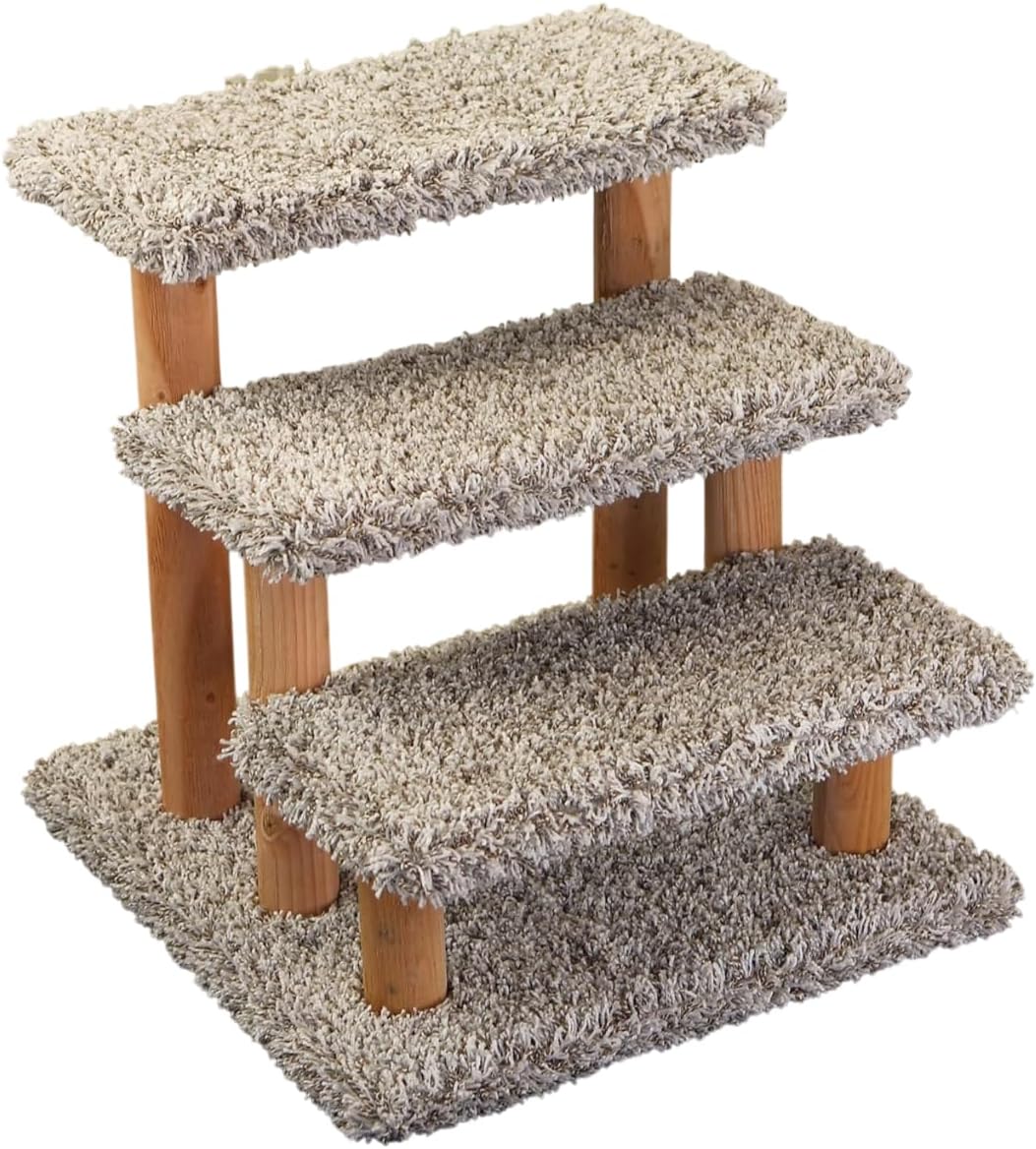 Maykoosh Tribal Treasures Large Pet Stairs for Cats and Dogs - 20"x20"x20", Sturdy Solid Wood Steps with Household Grade Carpet for All Breeds. Speckled Gray