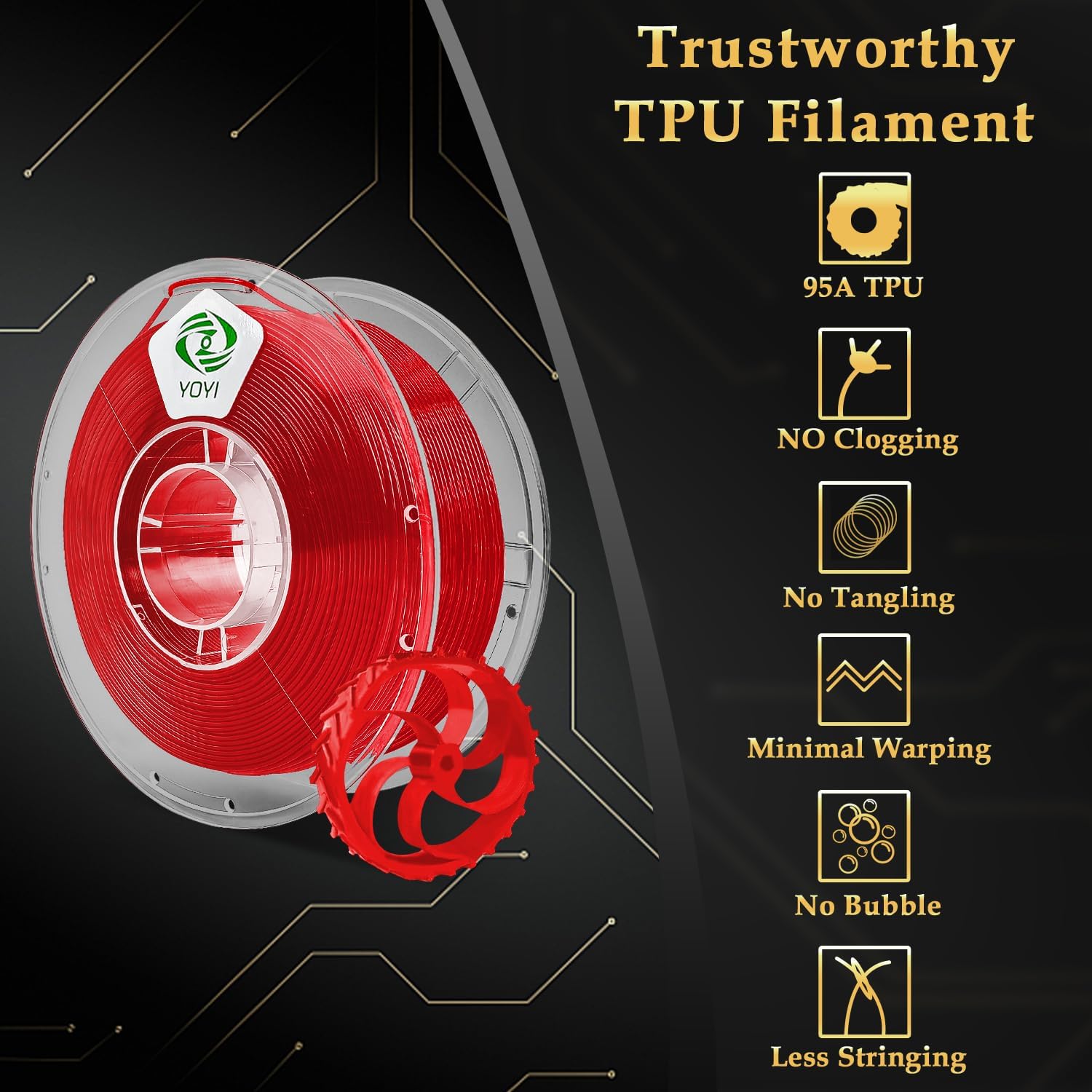 YOYI YOYI 3D Printer Filament, 95A TPU Filament 1.75mm, Flexible Filament, 0.8KG Spool,Dimensional Accuracy +/- 0.03 mm, Soft TPU Filaments of High Elasticity (Red)