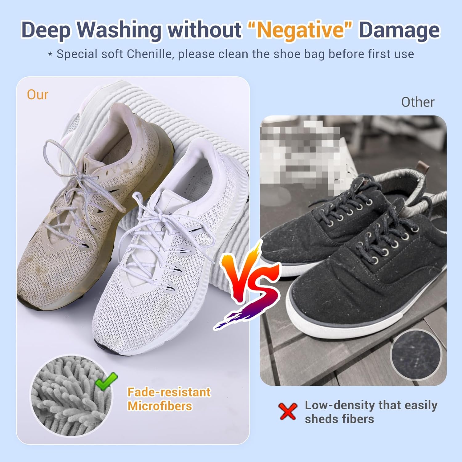 Shoe Washing Machine Bag with 2 Pockets - Wash Laces, Insoles & Socks All-in-One Shoe Laundry Bag for Washer & Dryer, Reusable Sneaker Cleaner Bag for Home Dorm Travel (2Pcs White) - Image 4