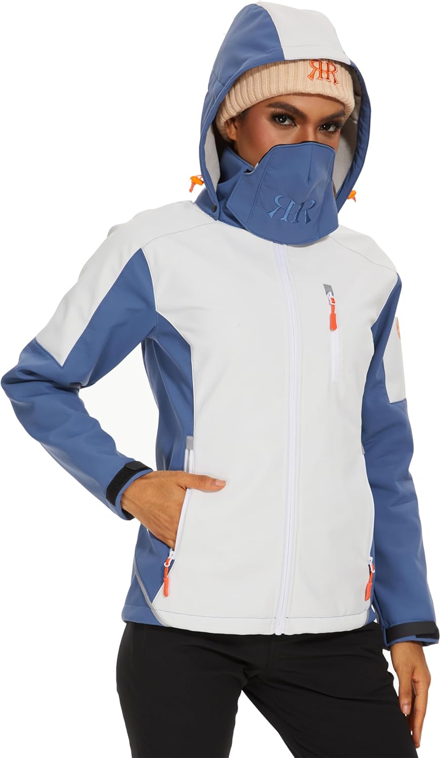 Women's Softshell Jacket Fleece Lined Waterproof Midlayer Jacket Camping Windproof Removable Hood Black - Image 3