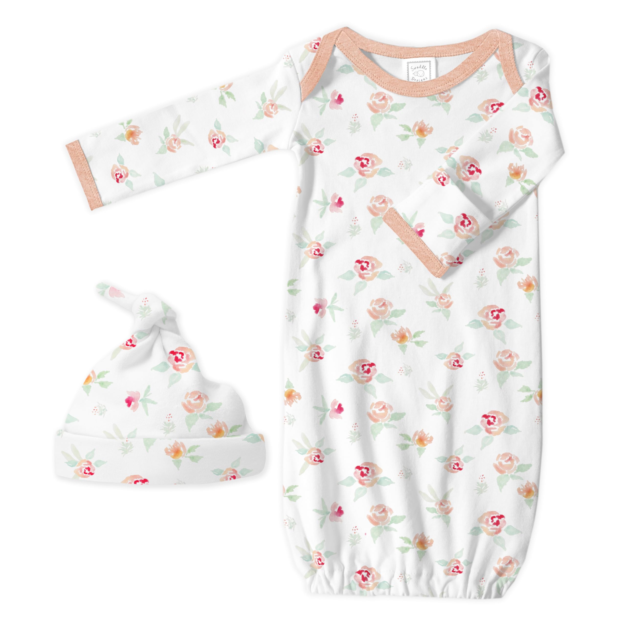 SwaddleDesigns Softest Cotton Baby Pajama Gown with Foldover Mitten Cuffs for Infant Boy and Girl, Newborn, 0-3 Months
