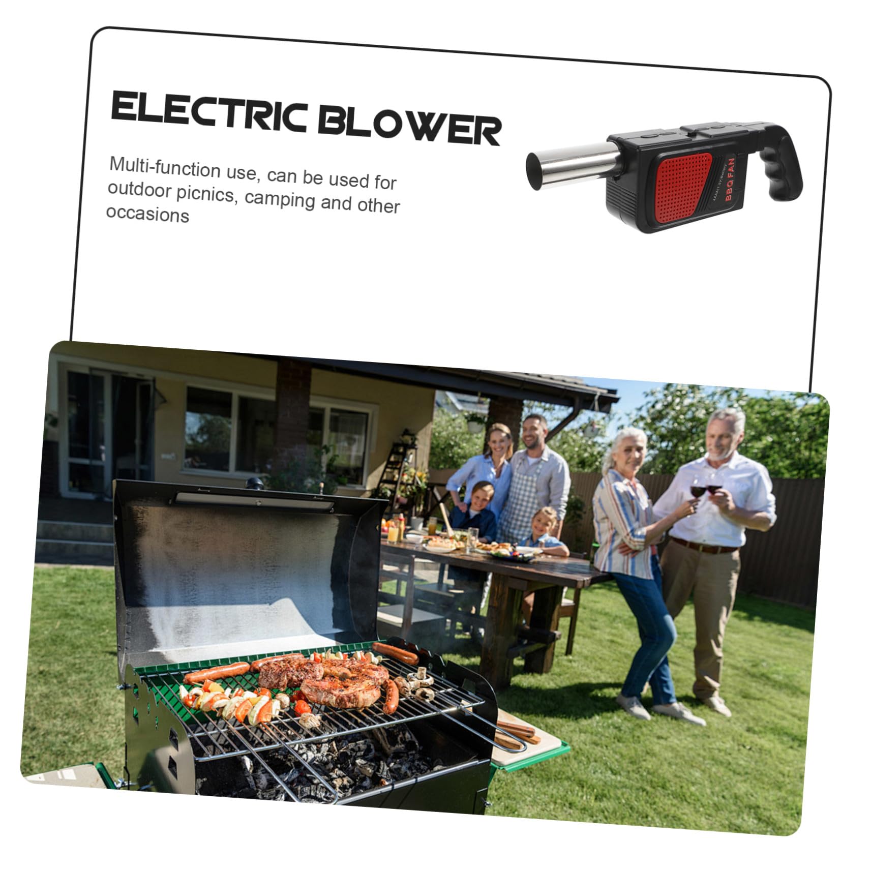 Soffiatore Elettrico per Barbecue 2 Pezzi Design Portatile e Compatto in Abs e Acciaio Inossidabile per Campeggio e Picnic All'aperto Nero