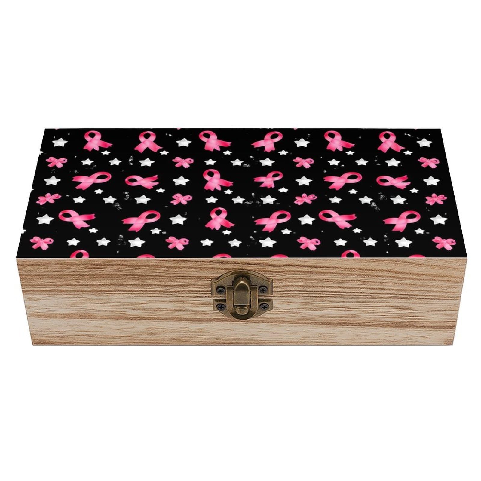 HLBSDM Breast Cancer Ribbon Awareness Pink Wooden Storage Box