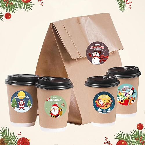 Miniatura 3 de Etiquetas adhesivas de Navidad de 1.5 pulgadas, 500 unidades de 8 diseños de calcomanías de rollo de Navidad, muñeco de nieve, Papá Noel, reno,