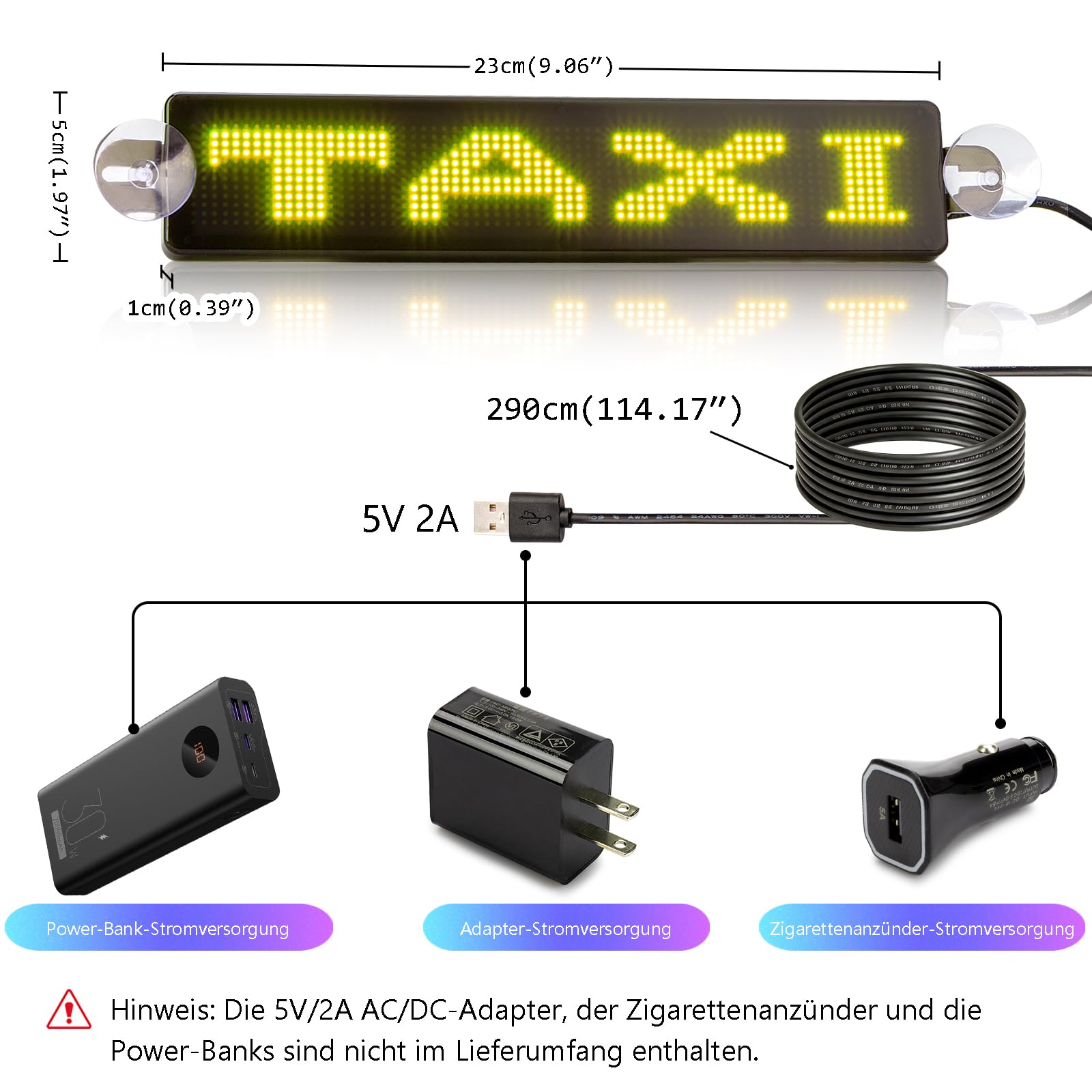 Leadleds Scrolling Scheda LED USB 5 V, controllo tramite app Bluetooth, display RGB programmabile, lavagna messaggistica per finestrini auto, taxi, vetrina (23 cm x 5 cm)