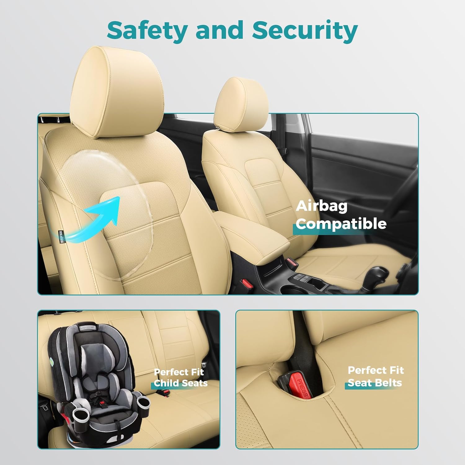 Custom Fit Tucson Car Seat Covers for 2019 2020 2021 Hyundai Tucson SE/SEL/Limited/Value/Ultimate/Sport, Waterproof Durable Faux Leather seat Protectors (Full Set, Beige)