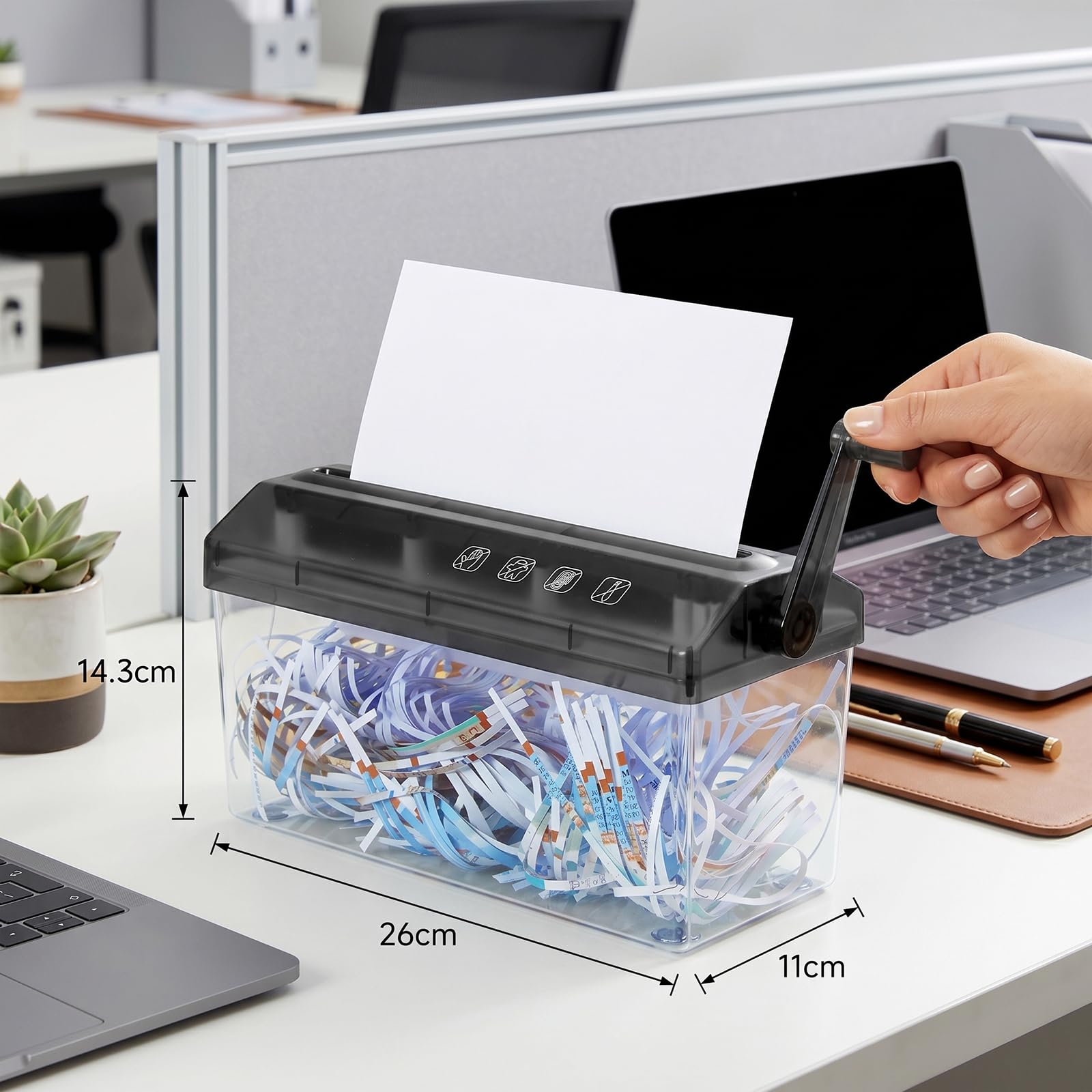 Yuragim Manueller Aktenvernichter A4 mit Kurbel, Kompakter Hand Papierschredder für Büro Zuhause Schule, Streifenschnitt 3 mm, für Finanzdokumente Briefe Papier, tragbar Mini Desktop Design kompakt
