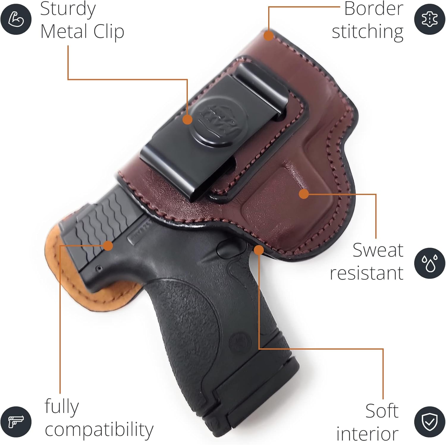 Genuine Leather Iwb Holster for S&W Shield Pistol - Tactical Handgun Iwb Leather Holster S&W Shield - Comfortable Appendix Everyday Carry - Maxx Carry Holsters