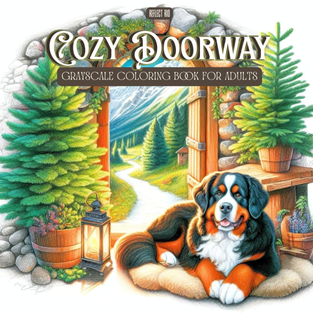 Cozy Doorway Coloring Book: Relaxing Cottagecore Doors and Vintage Archways with Peaceful Dogs and Serene Garden Views for Adults (Blooming Serenity: Grayscale Coloring Book)