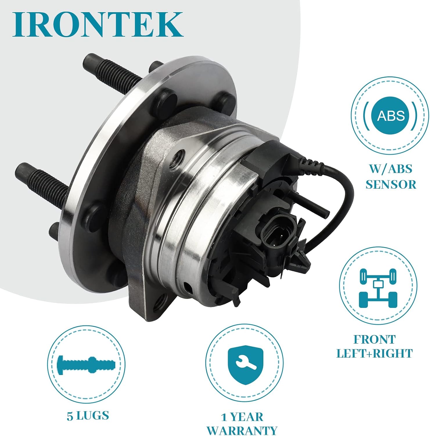 IRONTEK 513214 Front Wheel Hub Bearing Assembly fits 05-10 for Pontiac G6 05-12 for Chevrolet Malibu HHR 07-09 for Saturn Aura 5 Lugs W/ABS