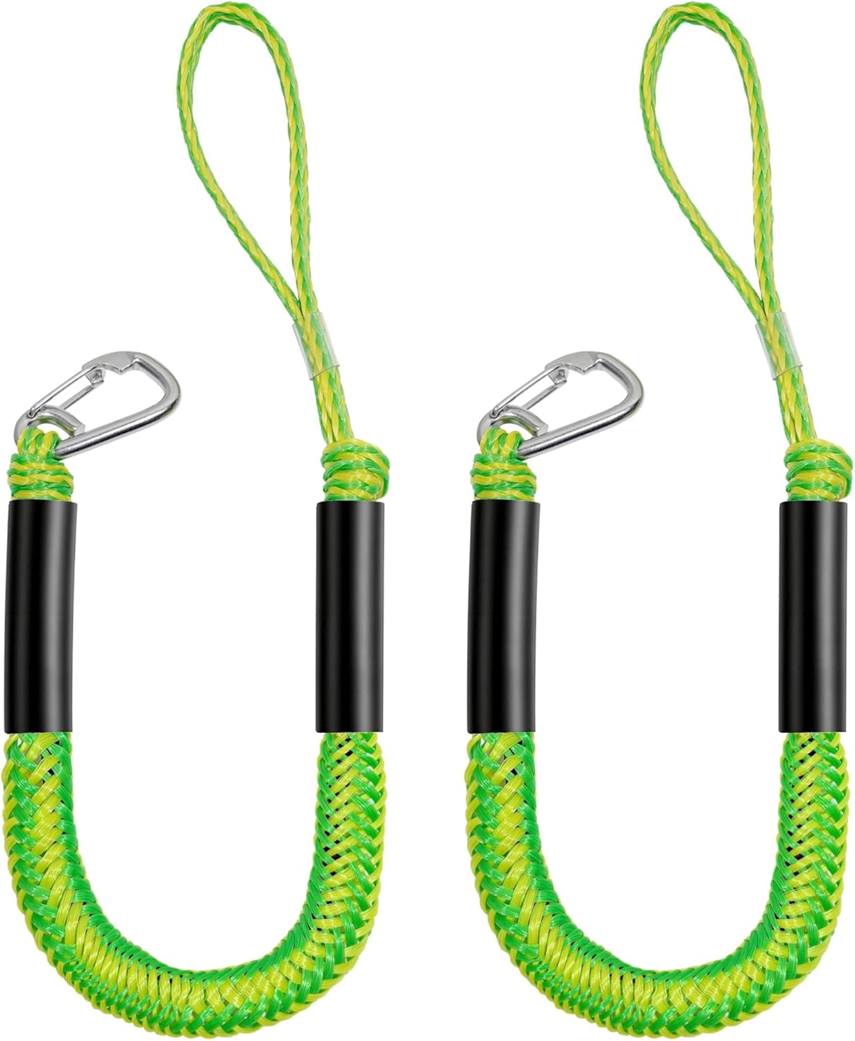 3FT Bungee Boat Dock Lines for Docking, Braided PE Marine Mooring Lines with 316 Stainless Steel Clips, UV & Abrasion Resistant Boat Accessories,Boat Dock Ropes for Watercraft (Yellow Green)