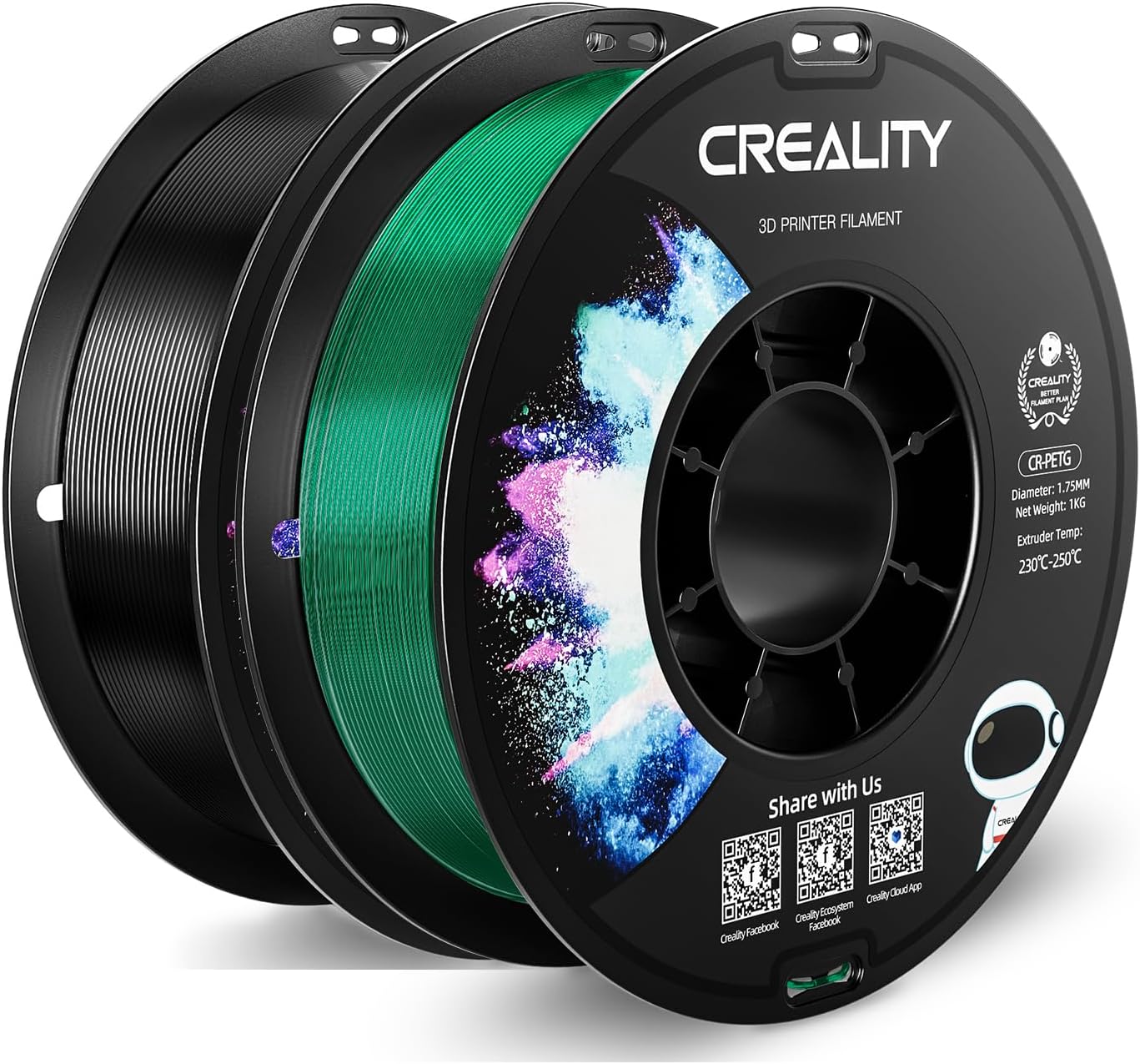 Creality 1kg Black and 1kg Transparent Green PETG Filament