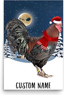 Custom Christmas Pet Portrait Marans Chicken Rooster Wall Art Poster 12x18 Inches - Unframed Photo Paper Personalized Winter Memorial Decor Gifts for Chicken Lovers