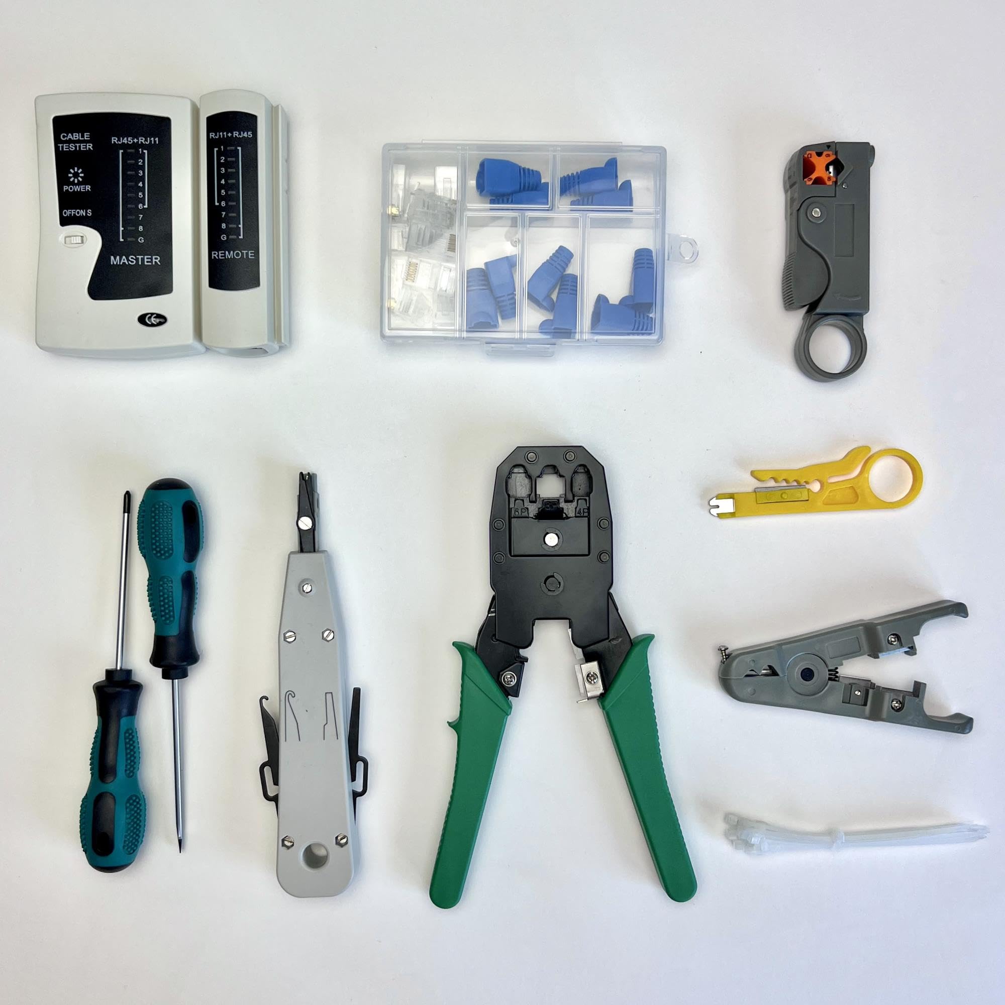 10-tlg. Netzwerk-Werkzeugset mit Tasche - RJ-45/12/10 Crimpzange, LAN-Tester mit Sweep Mode, LSA-Werkzeug, Schraubendreher, Kabelbinder, für Heimnetzwerke und SOHO