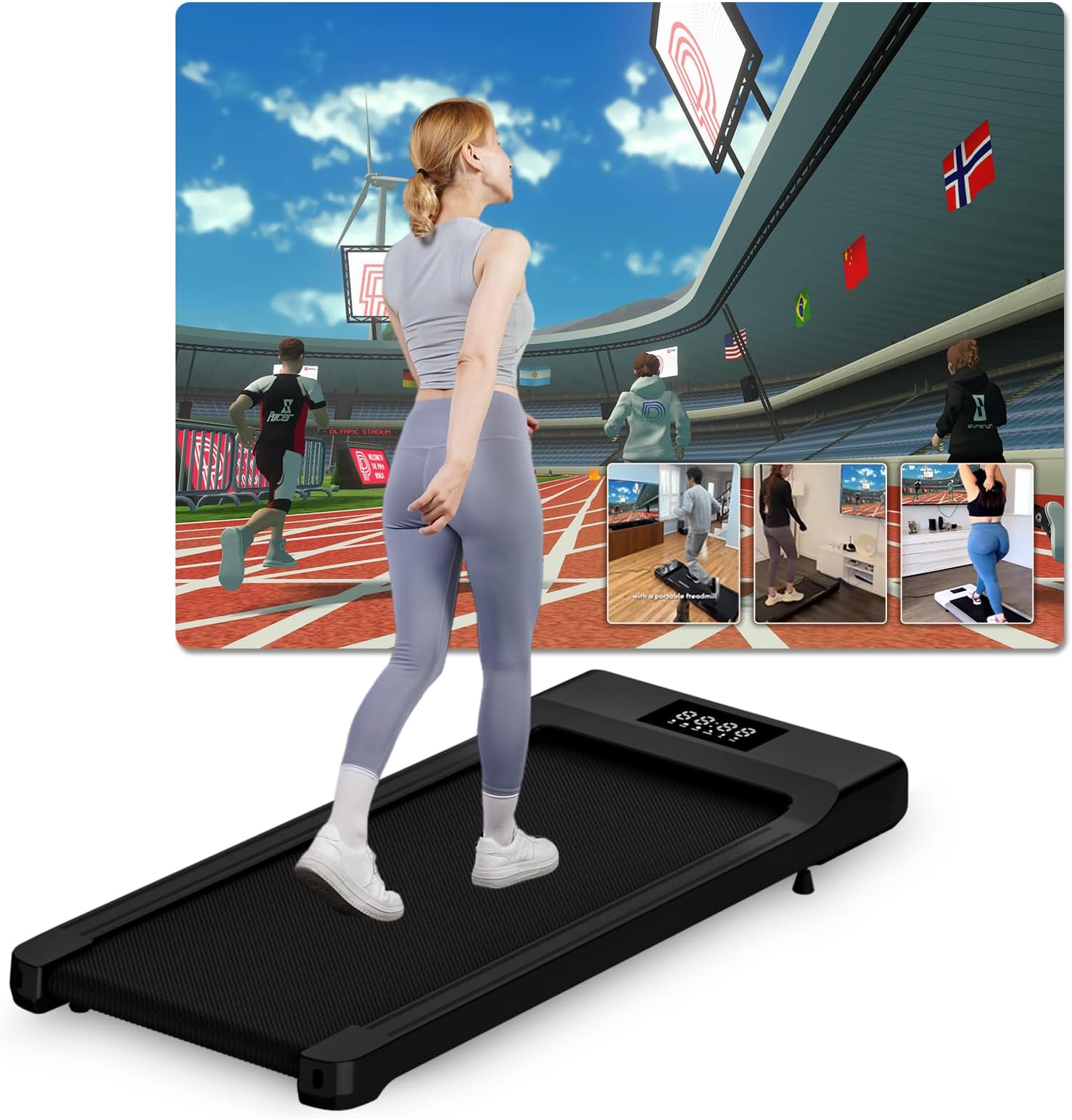 DeerRun Raceable Walking Pad Suitable for High-tech wearables, Under Desk Treadmill Max 159kg with APP Control, Walking Machine for Home with AI chaperones & Multi-Runner Races